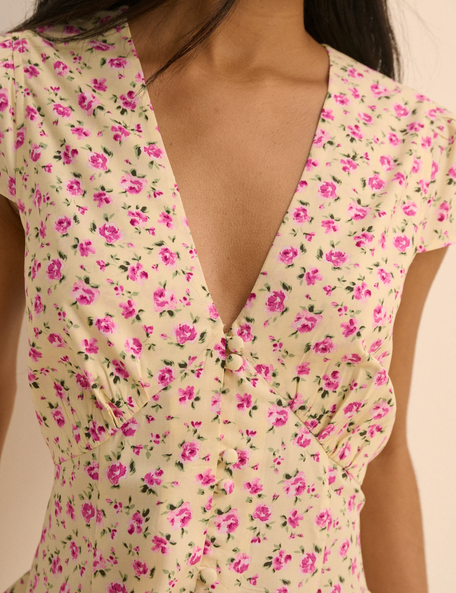 Cream and Pink Ditsy Floral Avery Mini Dress - Image 3