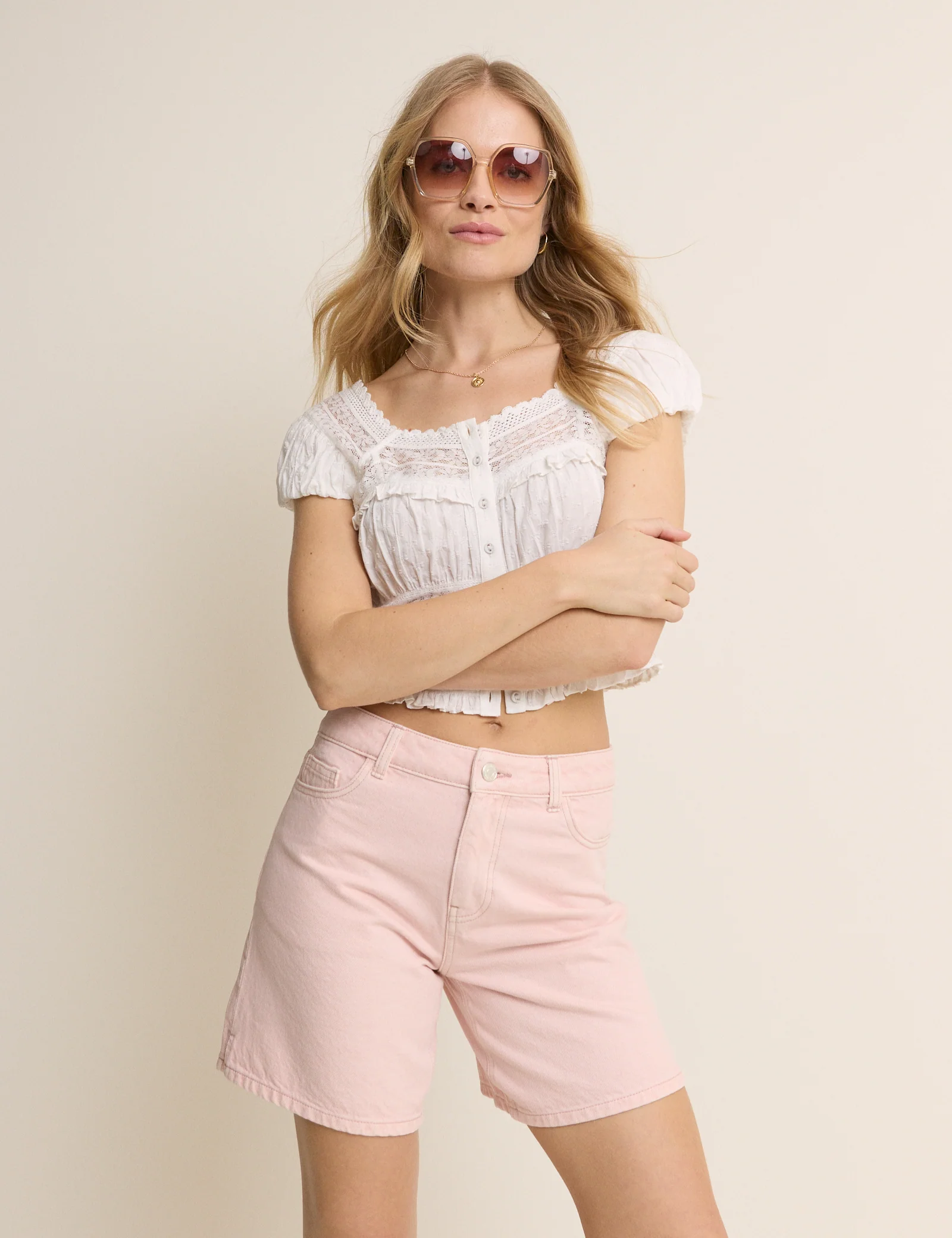 Light Pink Denim Bermuda Bailey Short
