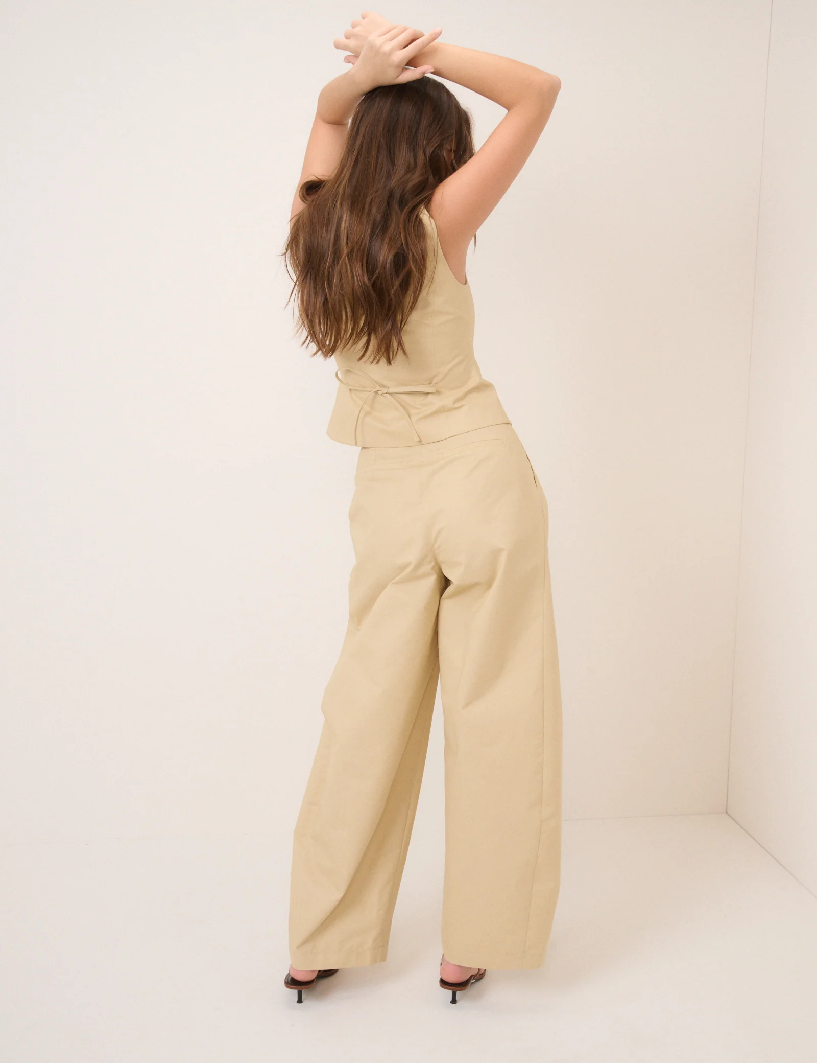 Beige Barrel Leg Tie Trousers - Image 2