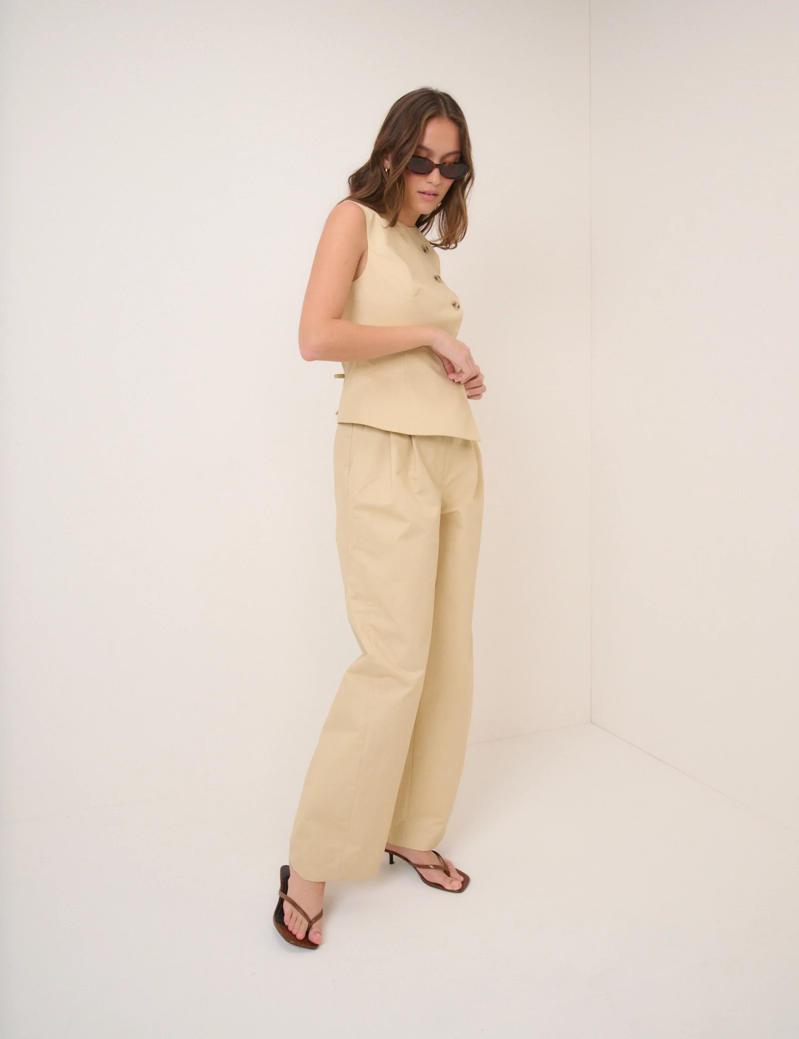 Beige Barrel Leg Tie Trousers - Image 3