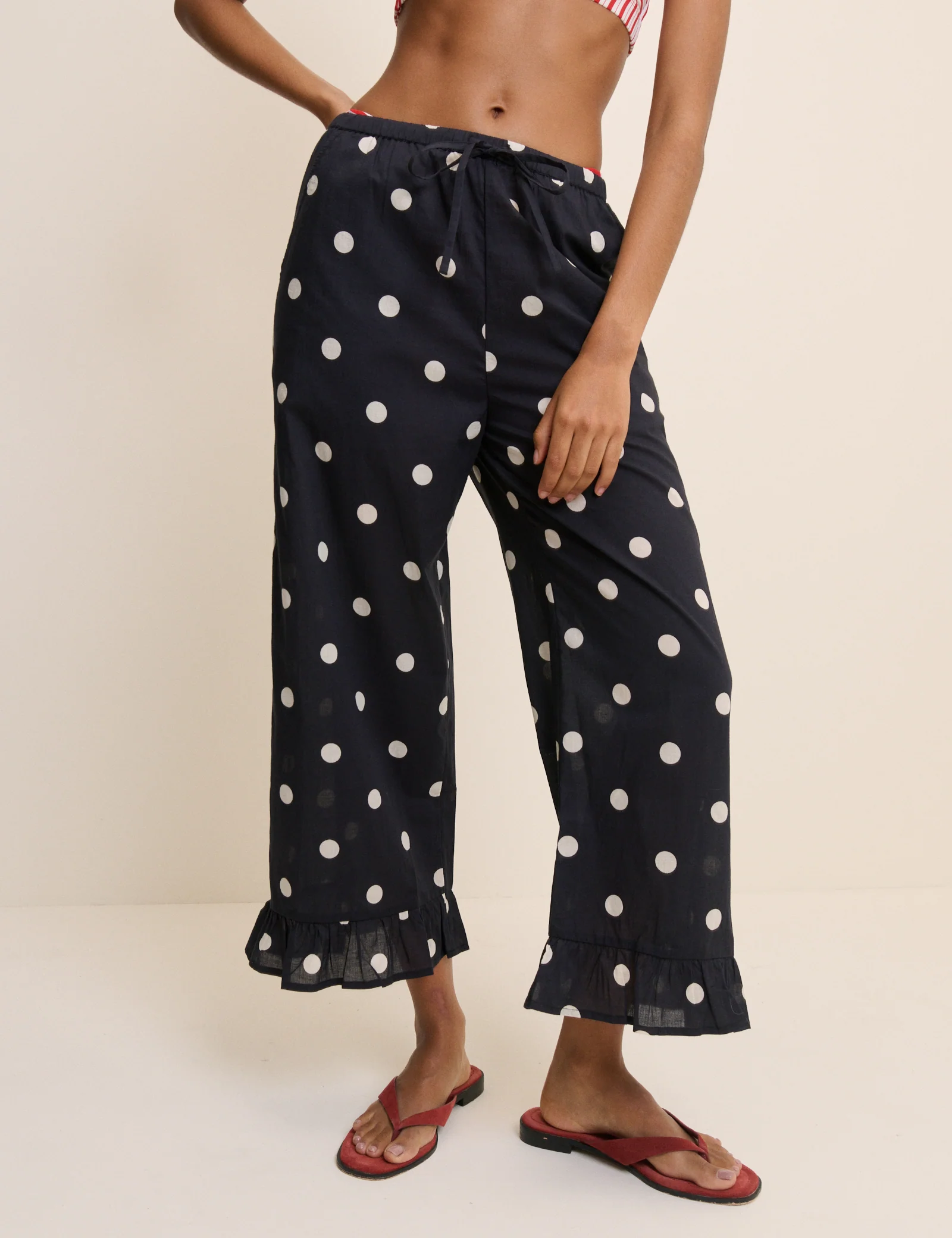 Black Polka Dot Cotton Beach Trousers - Image 2
