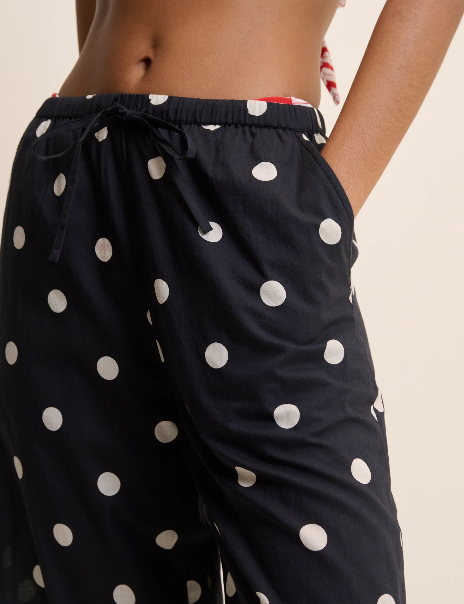 Black Polka Dot Cotton Beach Trousers - Image 3