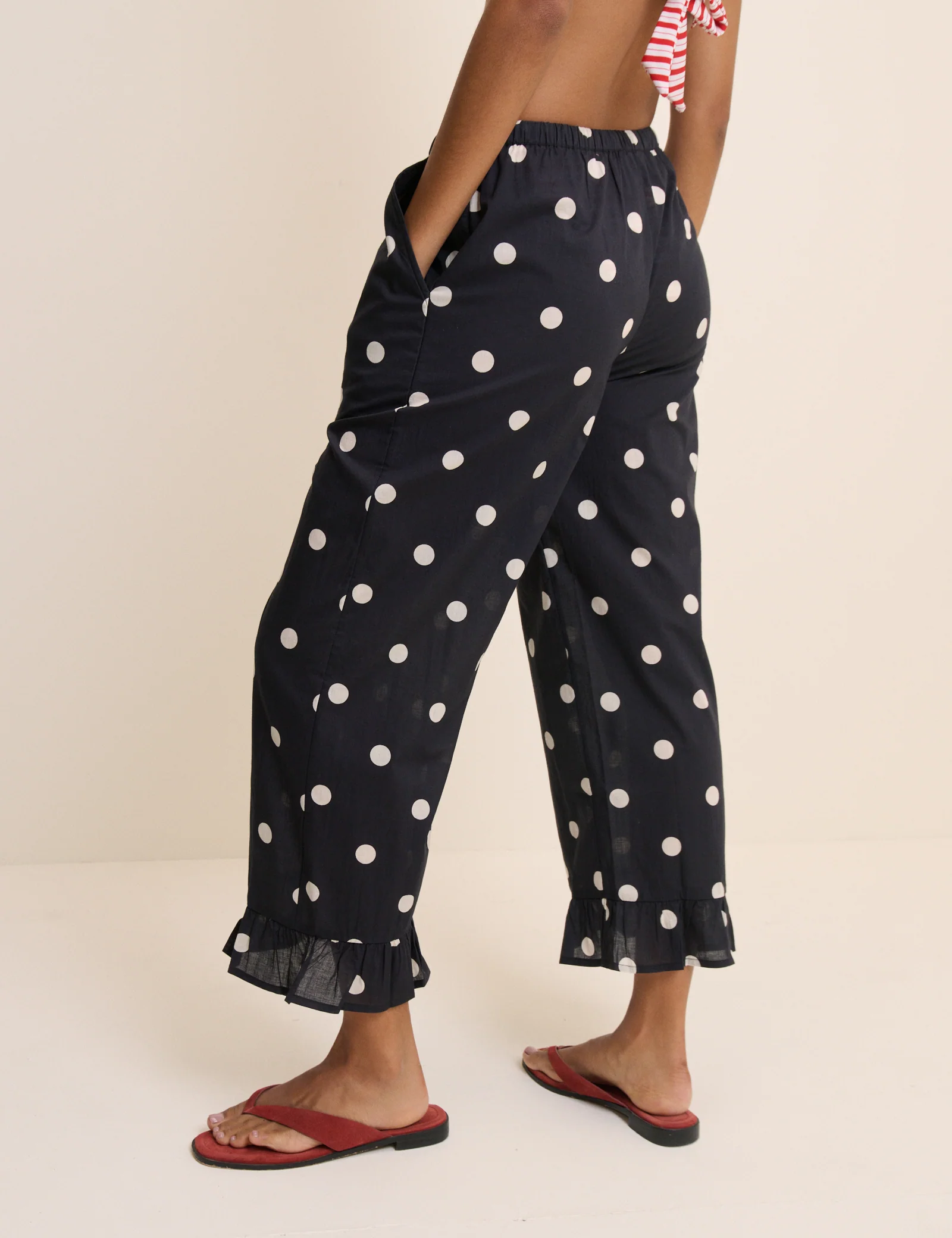 Black Polka Dot Cotton Beach Trousers - Image 5