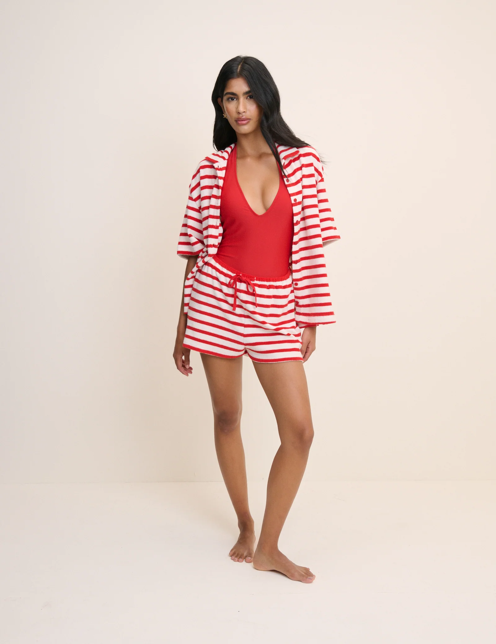 Red Striped Towelling Beach Shirt - Image 4