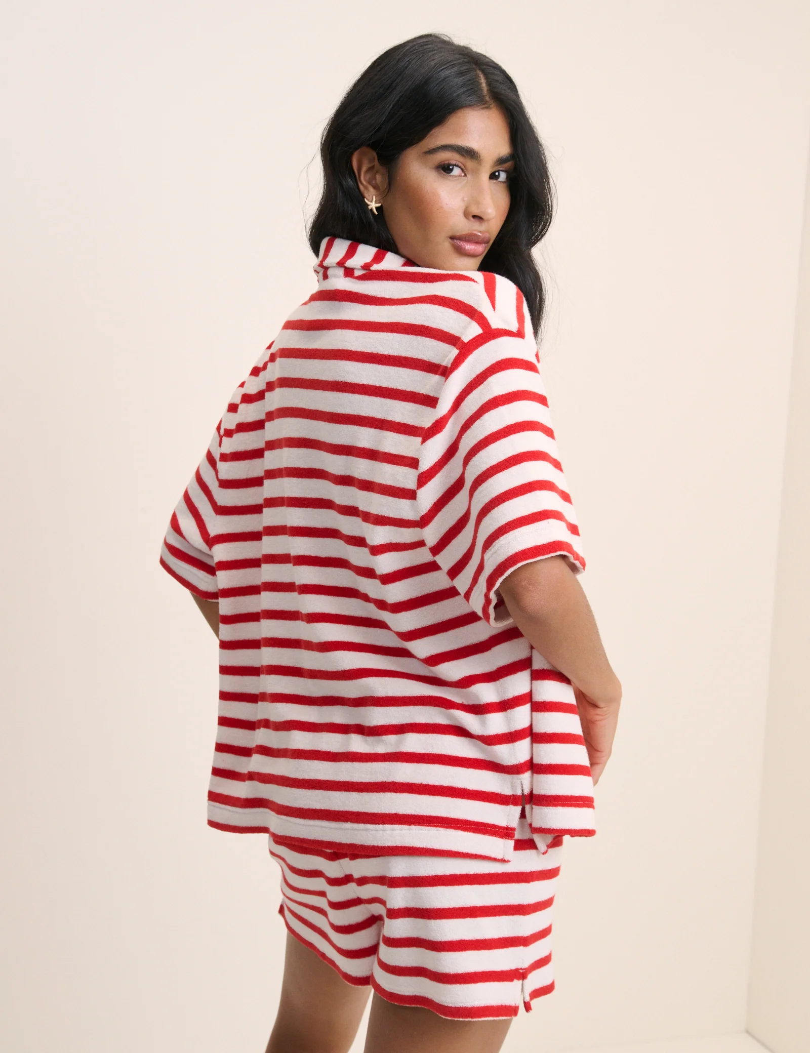 Red Striped Towelling Beach Shirt - Image 5