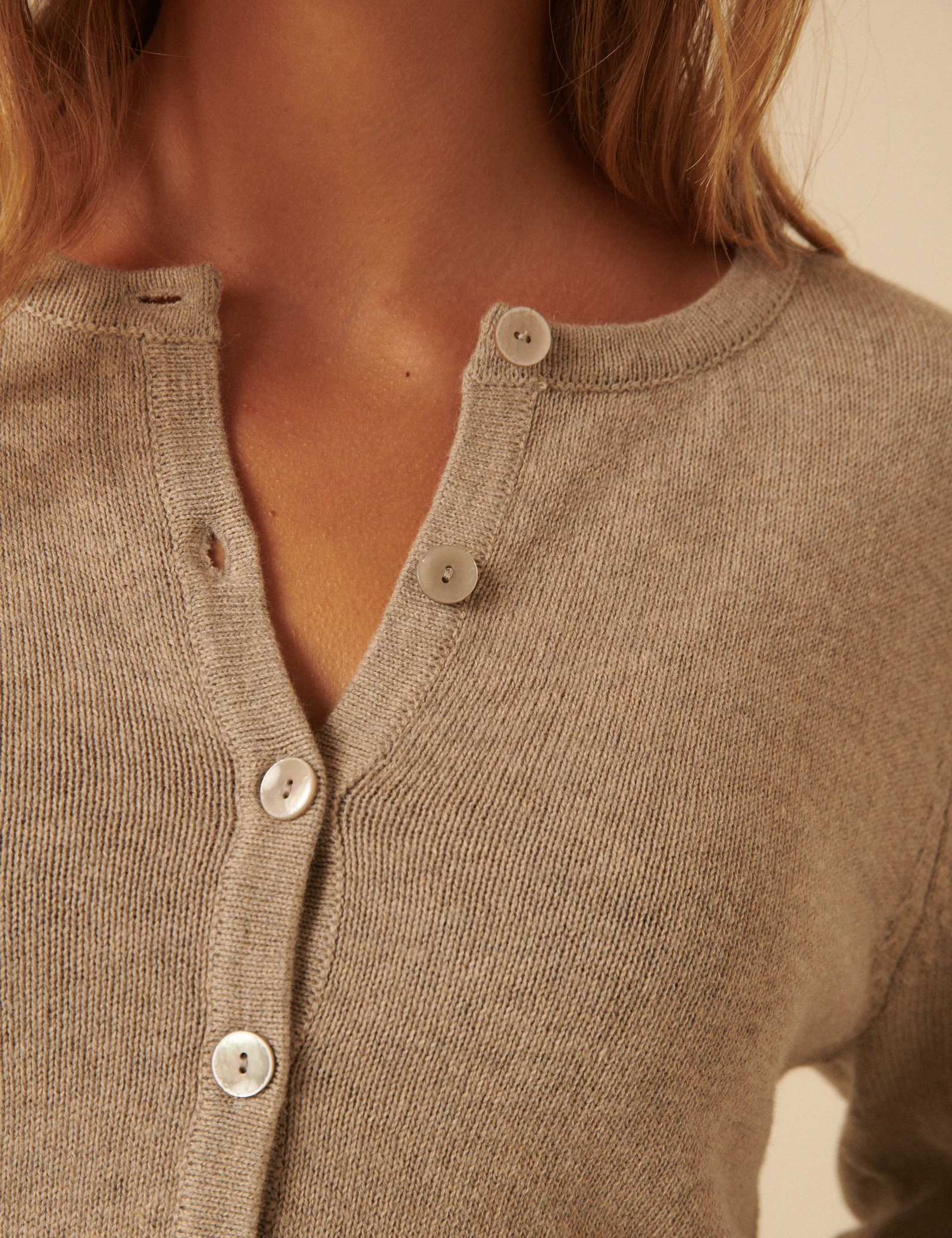 Beige Crew Neck Cardigan - Image 2