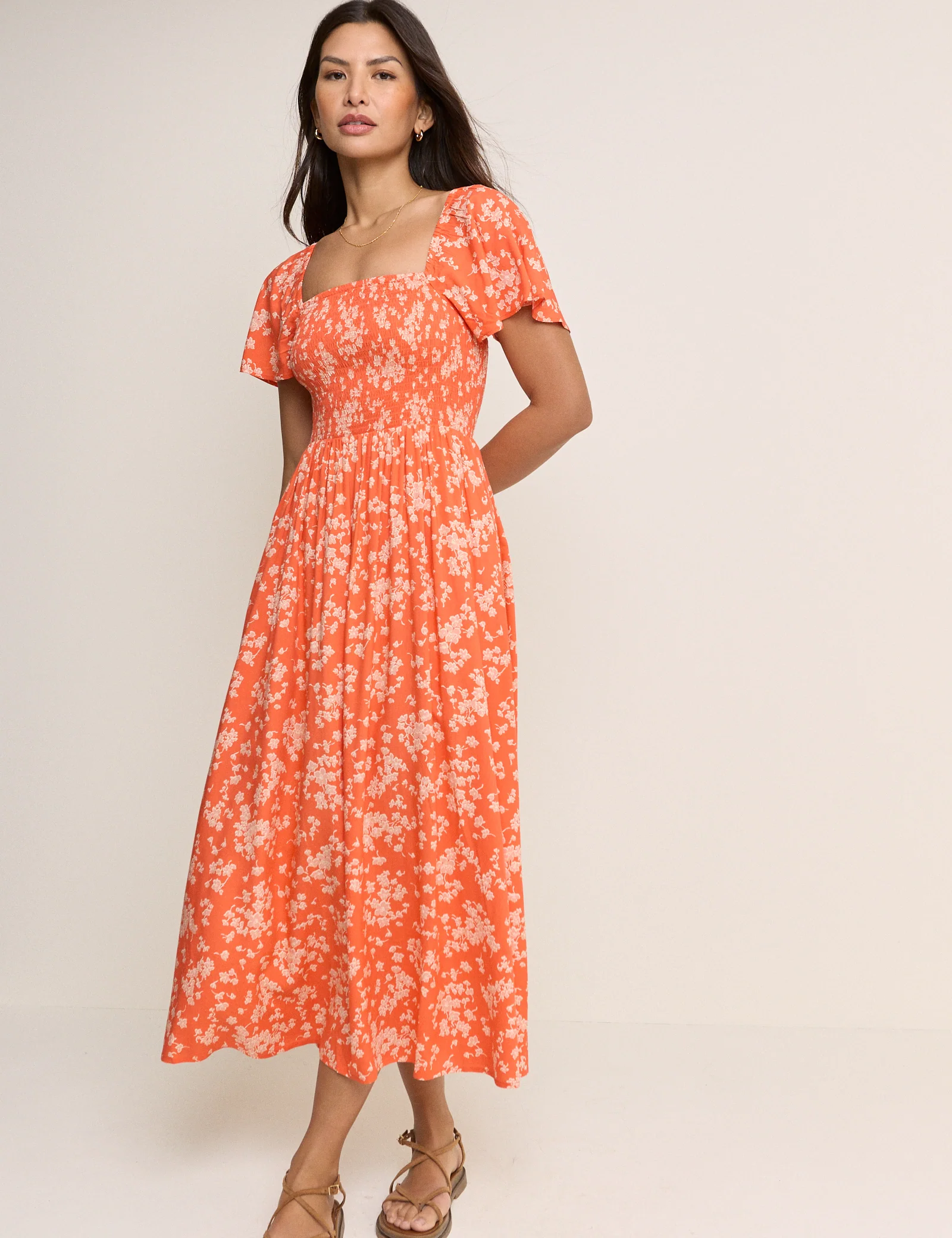 Orange Floral Bella Midi Dress