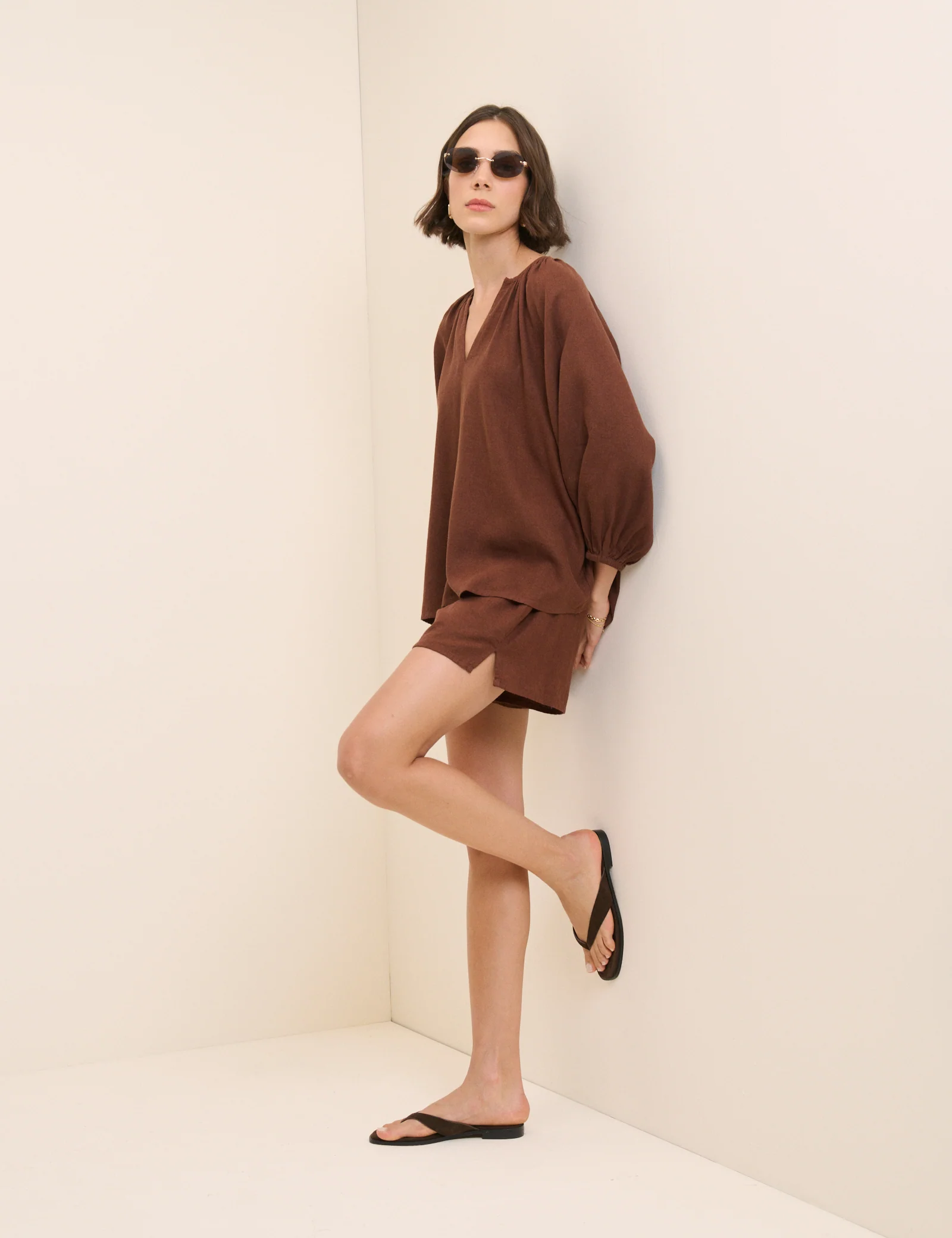 Brown Linen-Blend Blouse - Image 4