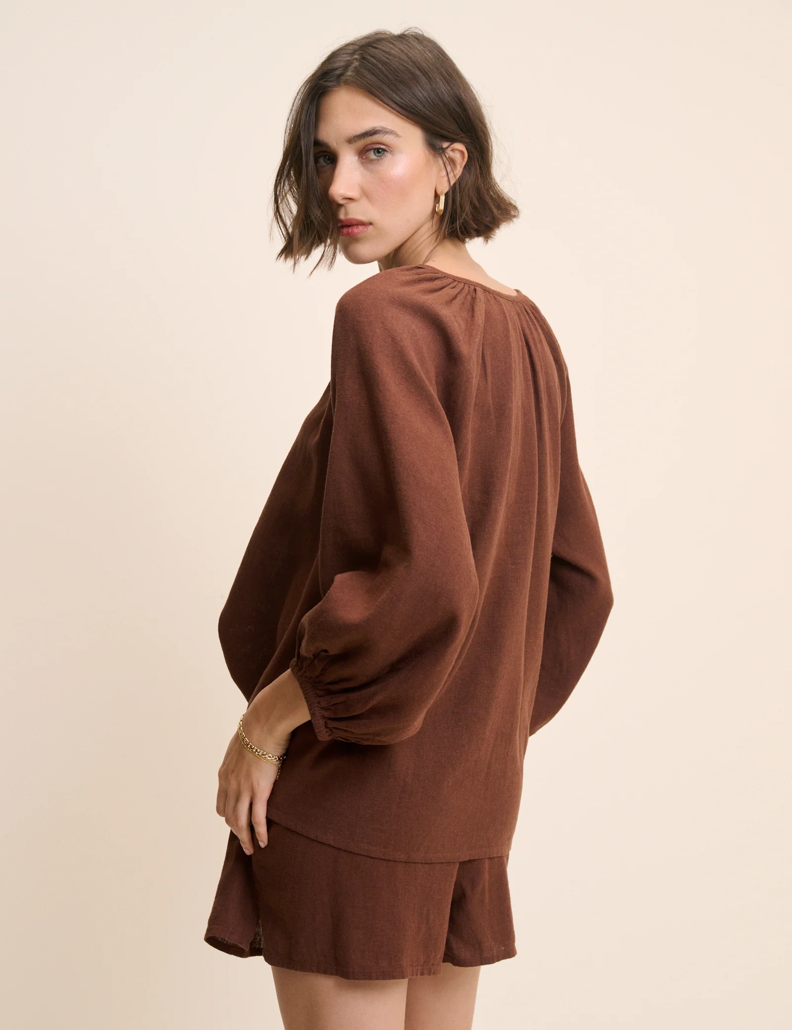 Brown Linen-Blend Blouse - Image 5