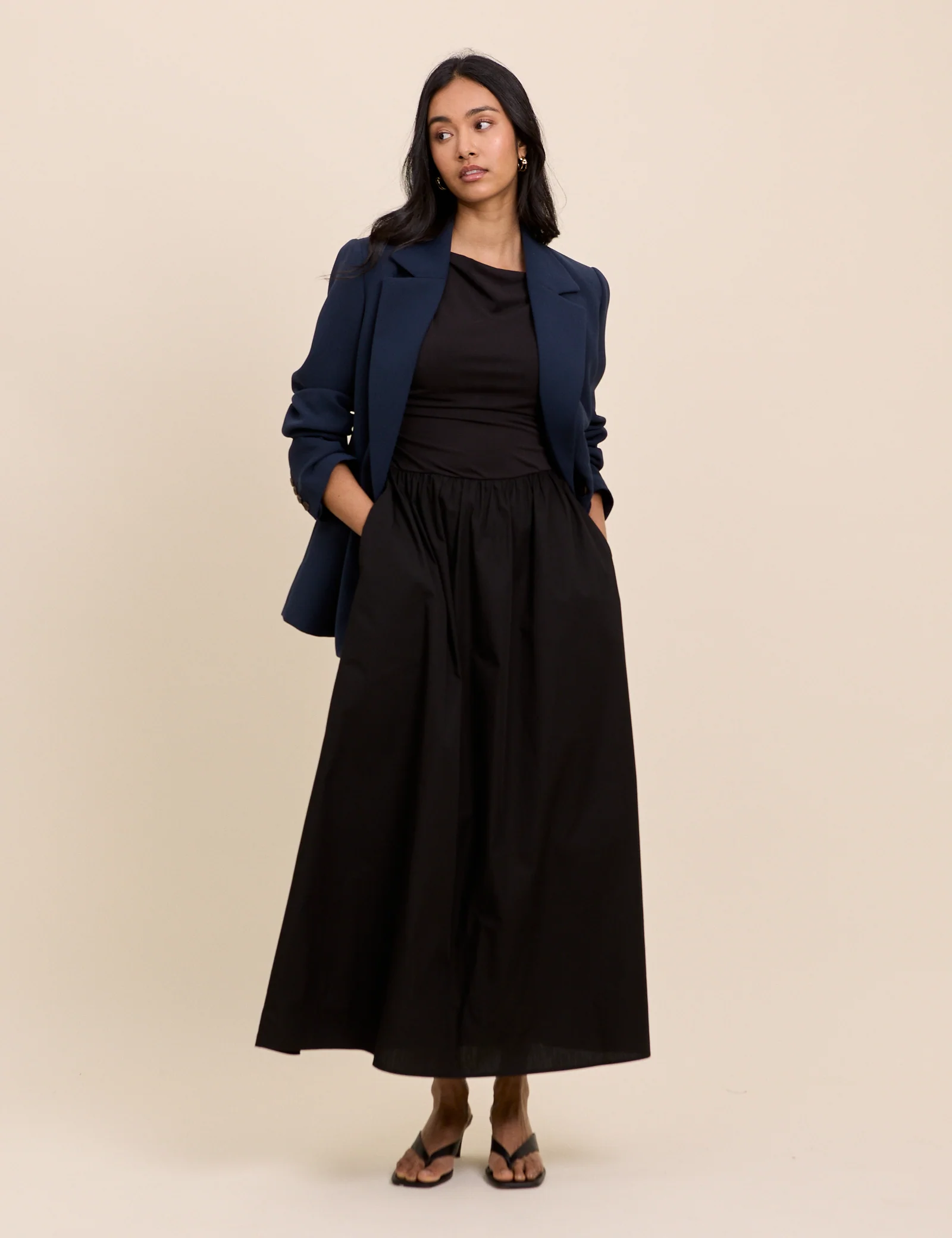 Black Draped Off Shoulder Beth Midi Dress - Image 3