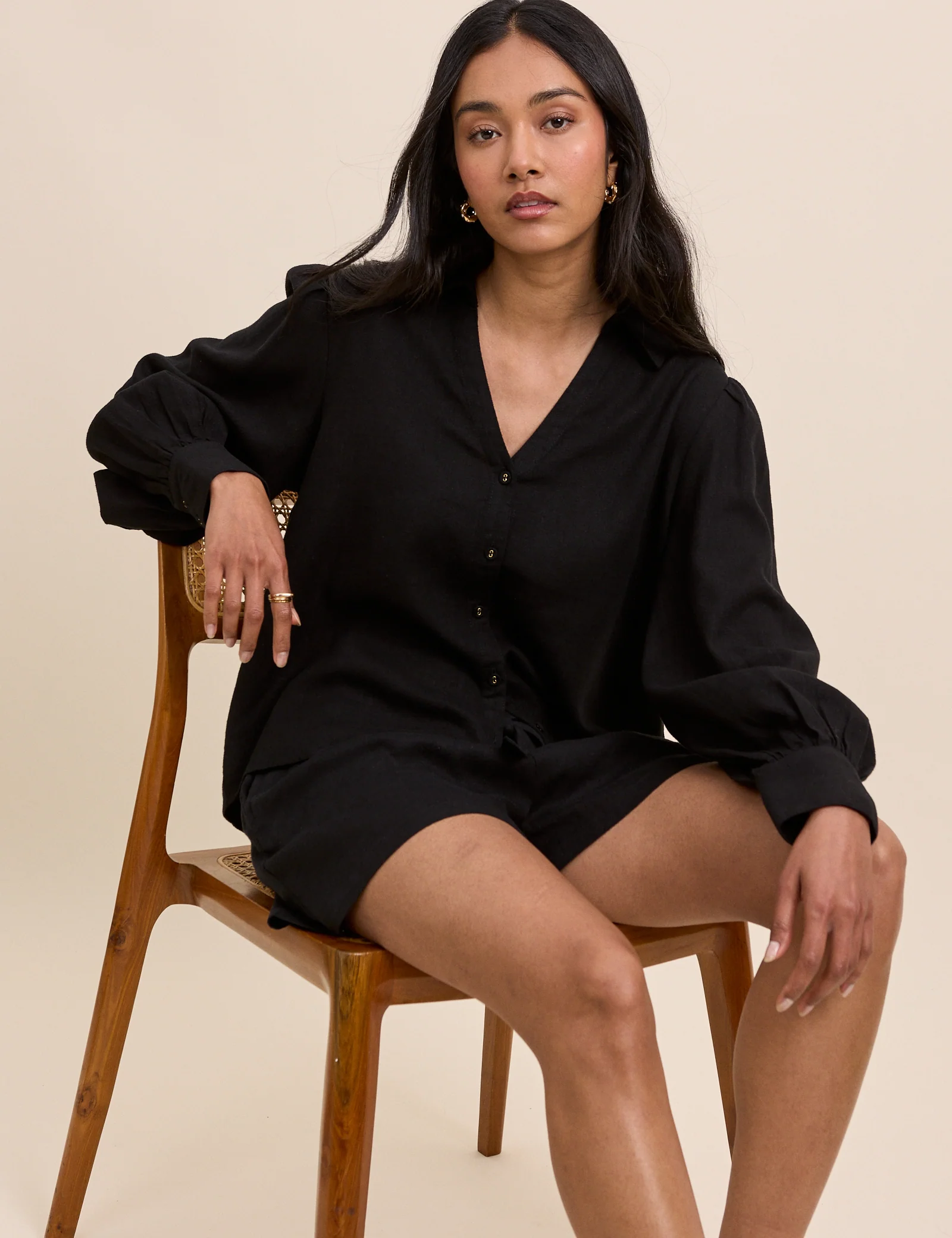Black Linen-Blend Blouse - Image 4