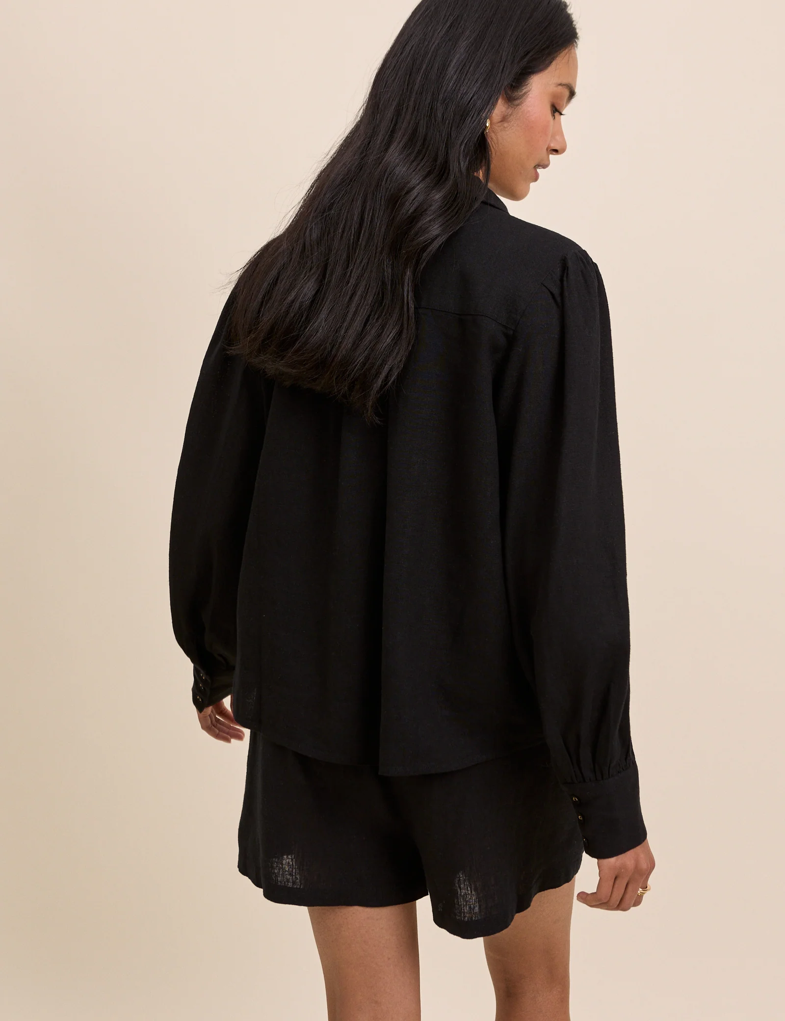 Black Linen-Blend Blouse - Image 5
