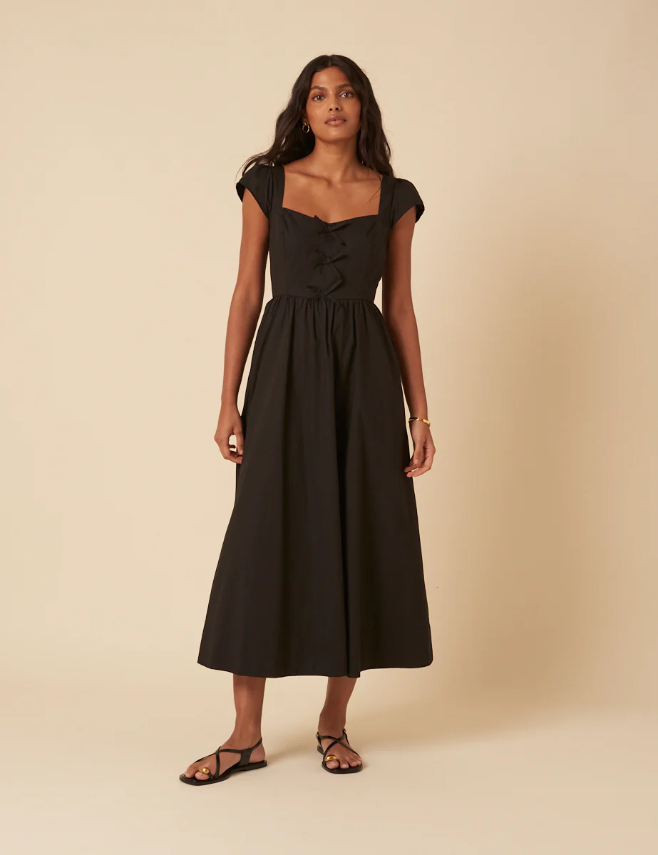 Black Bow Detail Heidi Midi Dress