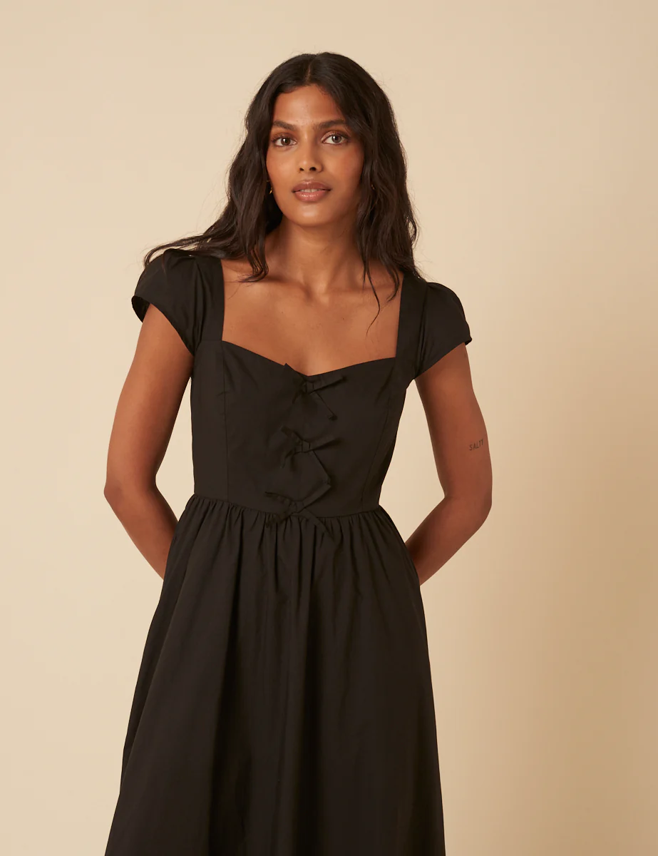 Black Bow Detail Heidi Midi Dress - Image 2