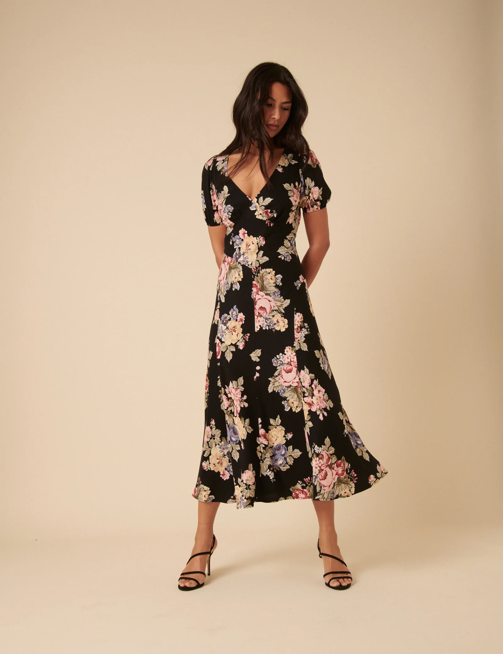 Black Floral Ella Midi Dress
