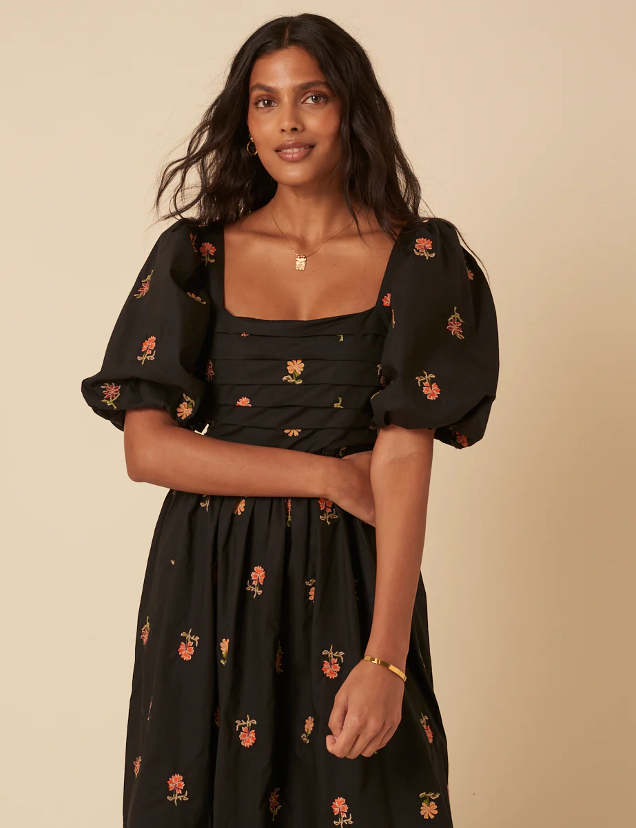 Black Floral Embroidered Nova Midi Dress - Image 2