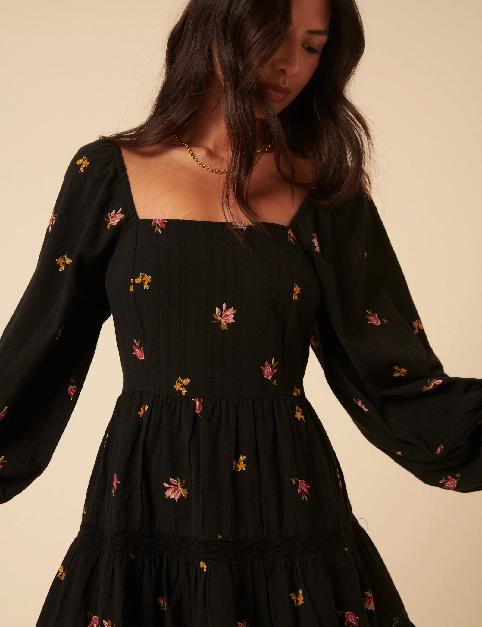 Black Floral Tiered Whitley Mini Dress - Image 2