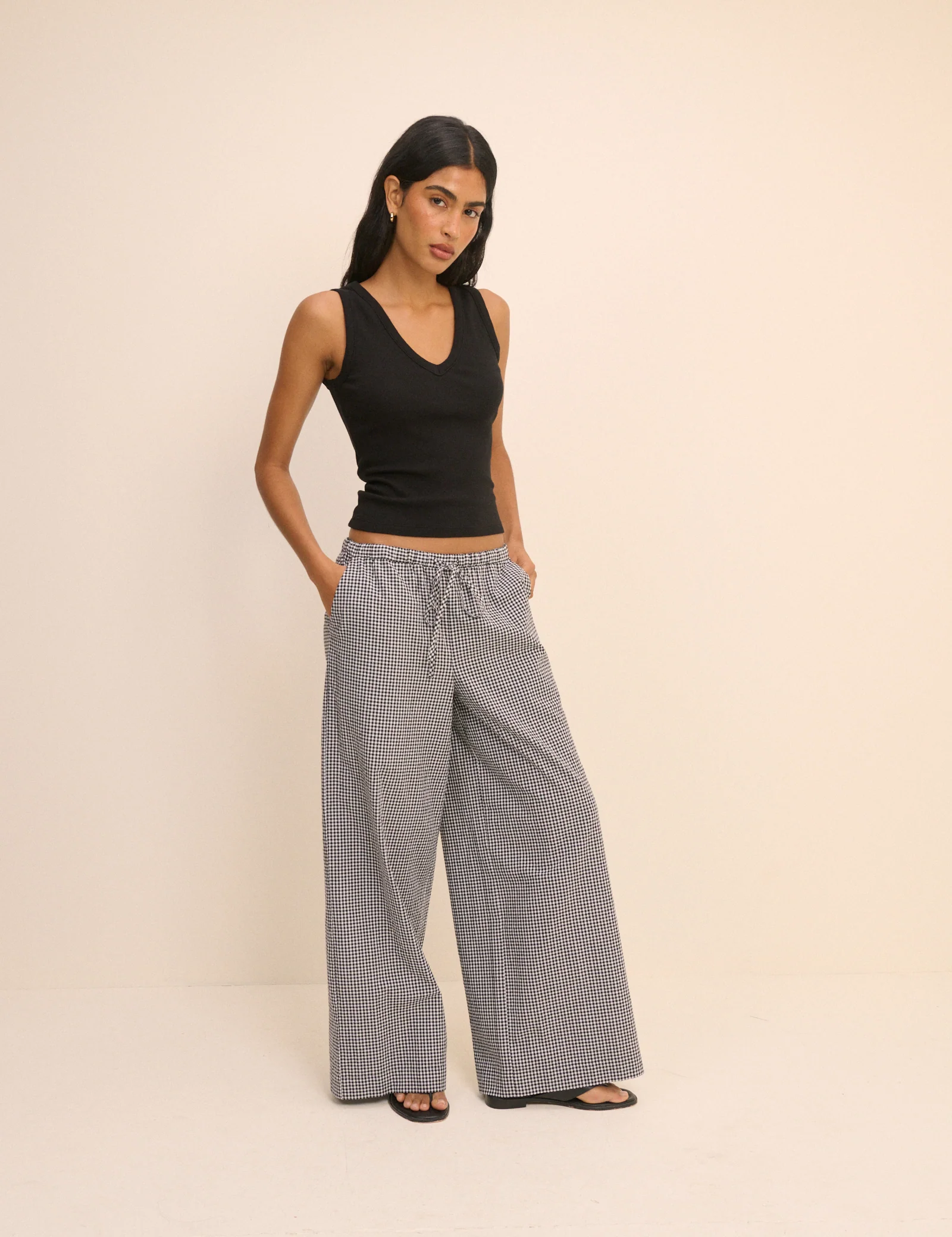 Black Gingham Relaxed Trousers - Image 2