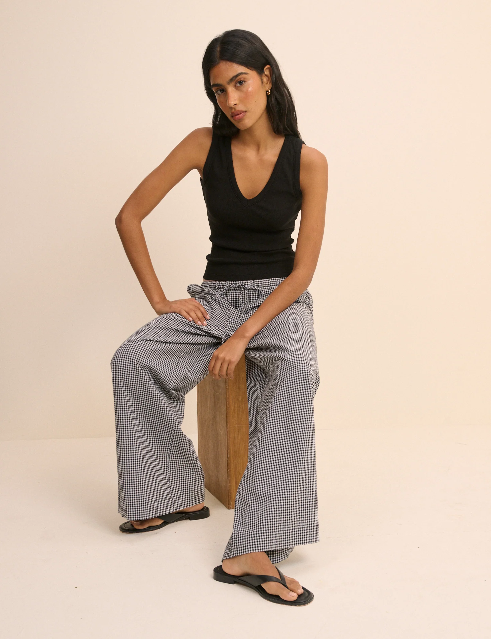 Black Gingham Relaxed Trousers - Image 4