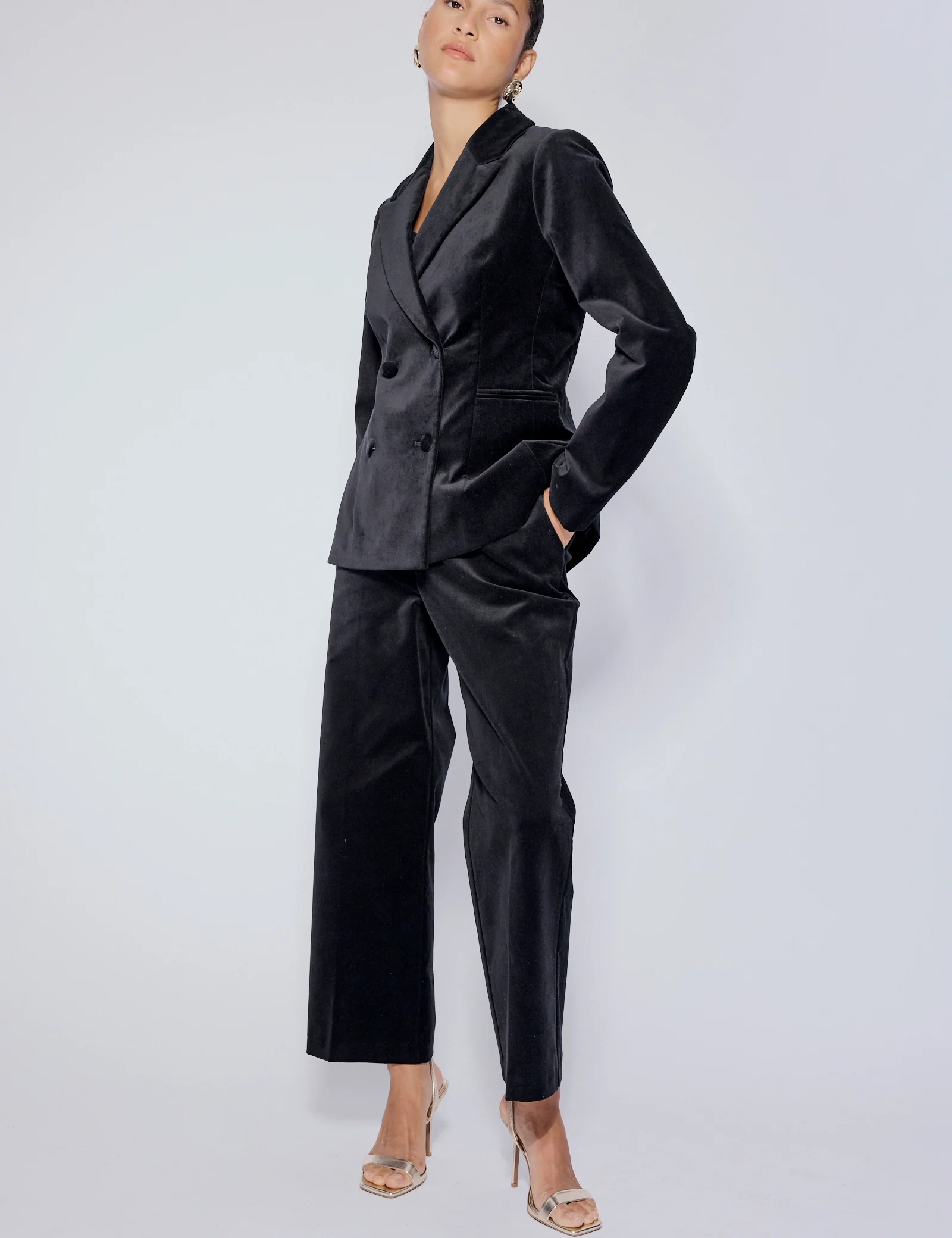 Black High Waisted Velvet Trousers