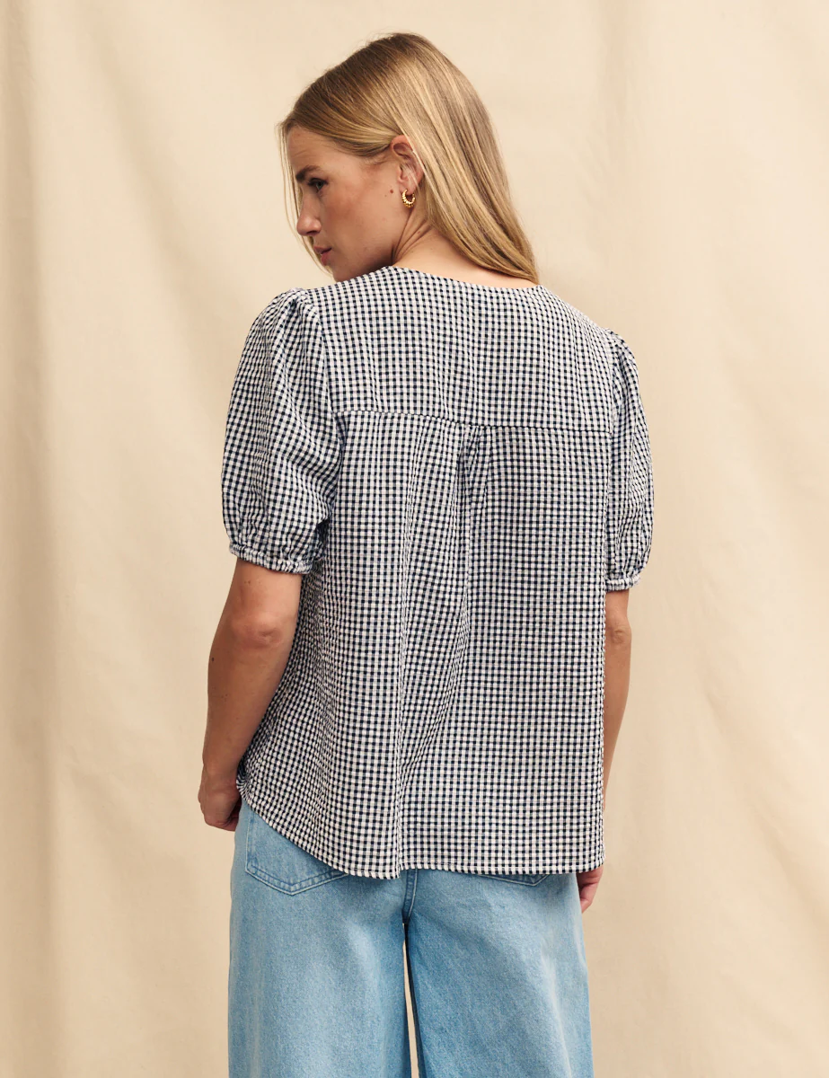 Black Gingham Tie Front Bernadetta Blouse - Image 4