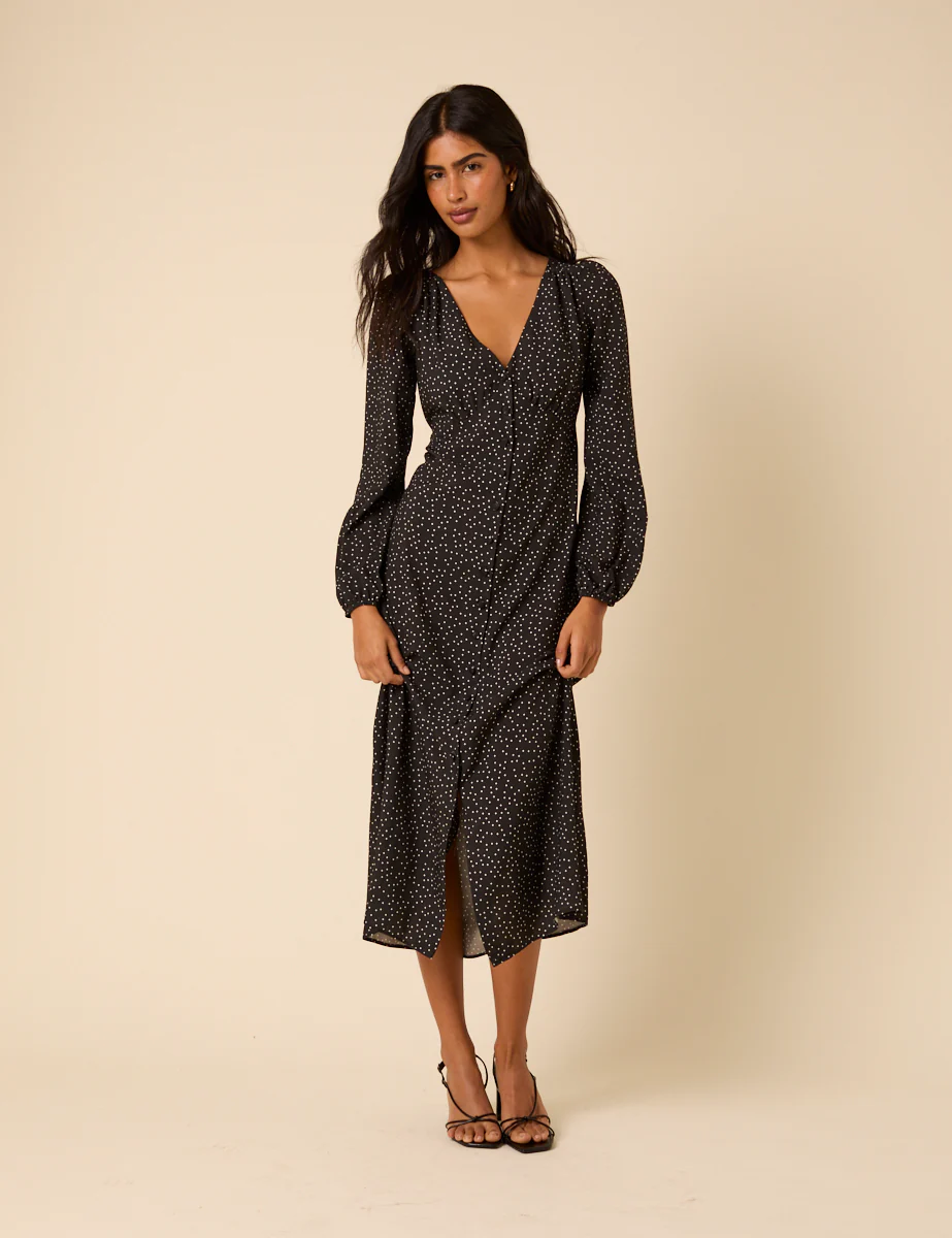Black Polka Dot Kennedy Midi Dress