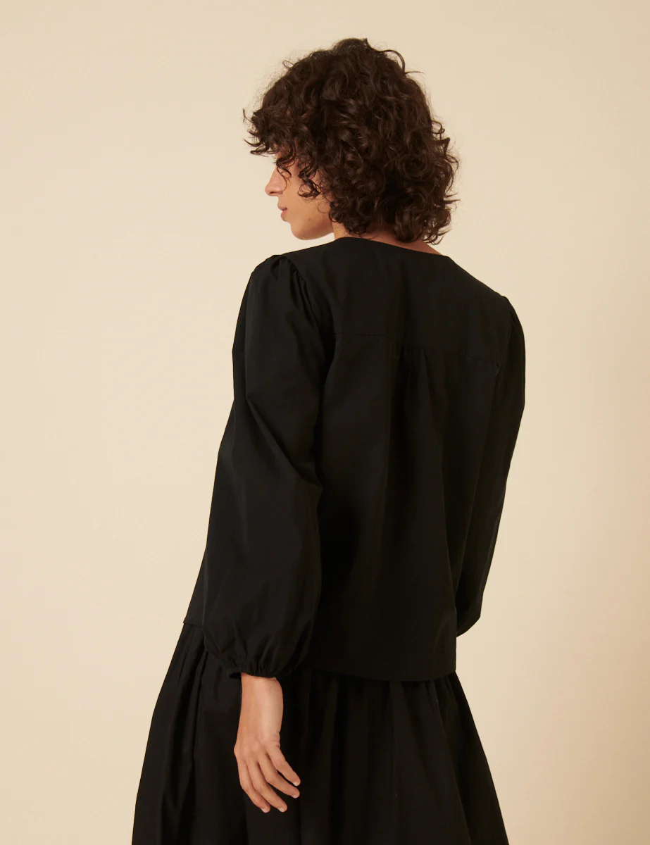 Black Tie-Front Long Sleeve Bernadetta Blouse - Image 4