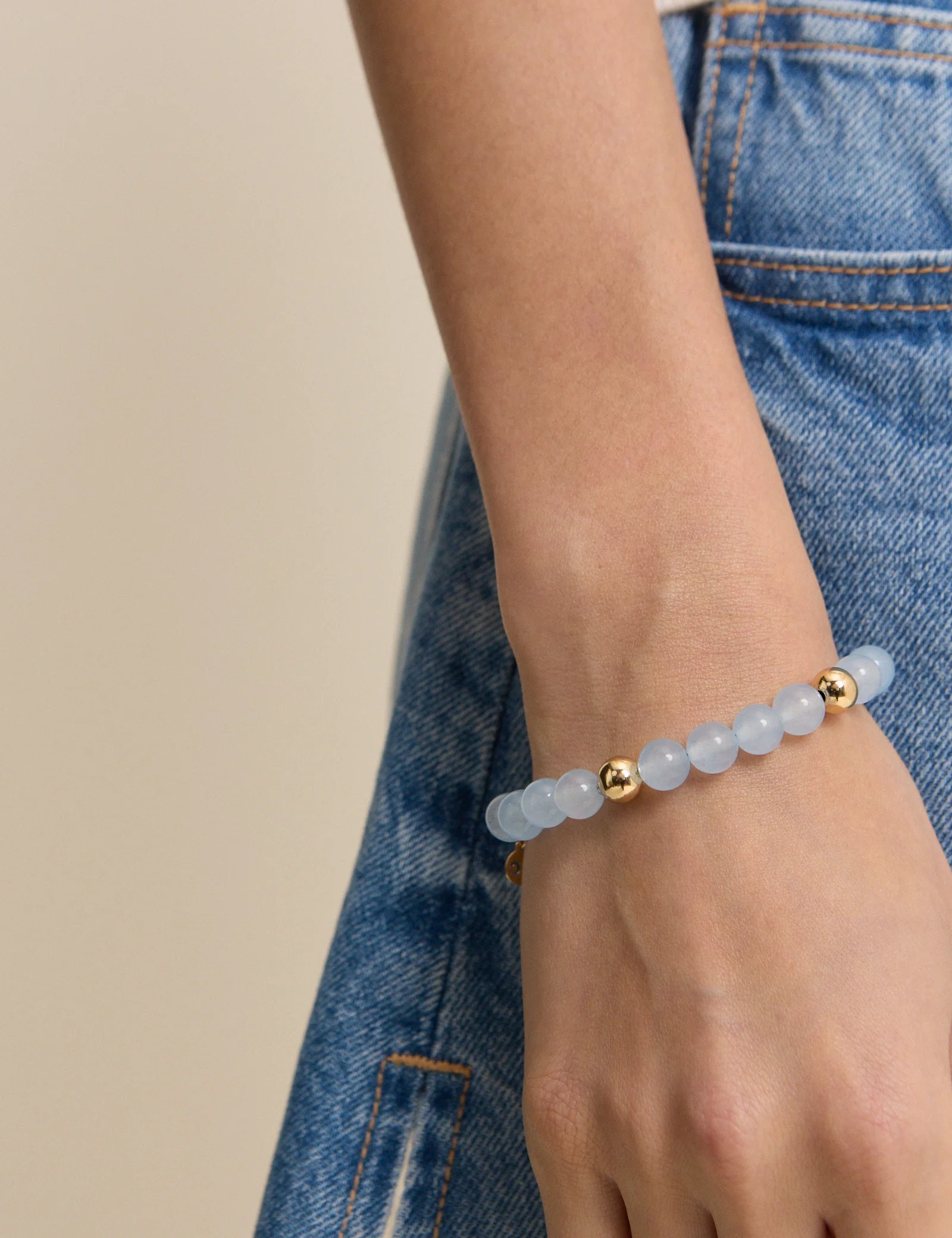 Blue Beaded Gold Plated Bracelet - Image 4