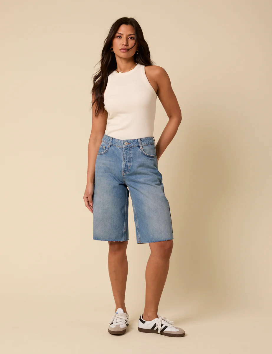 Blue Denim Relaxed Bermuda Denim Shorts - Image 3