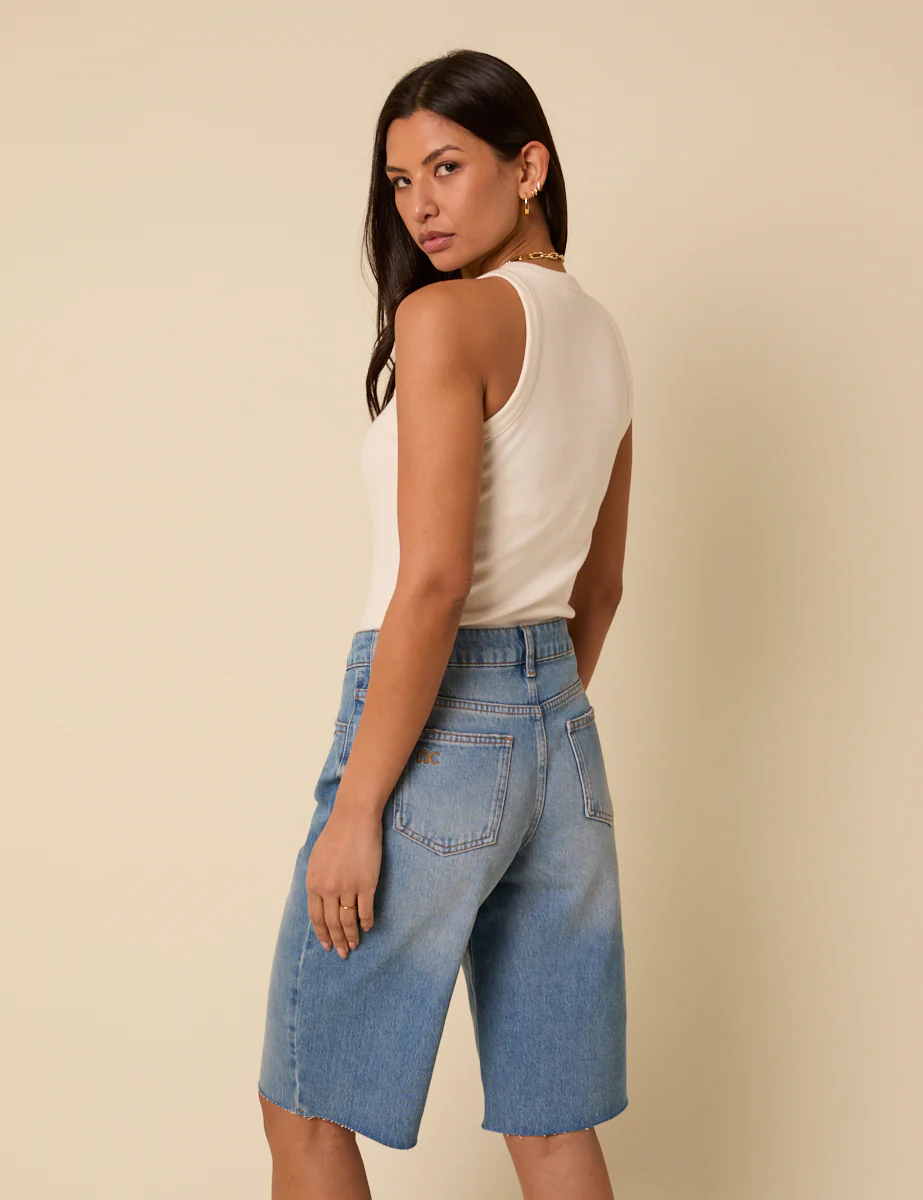 Blue Denim Relaxed Bermuda Denim Shorts - Image 5