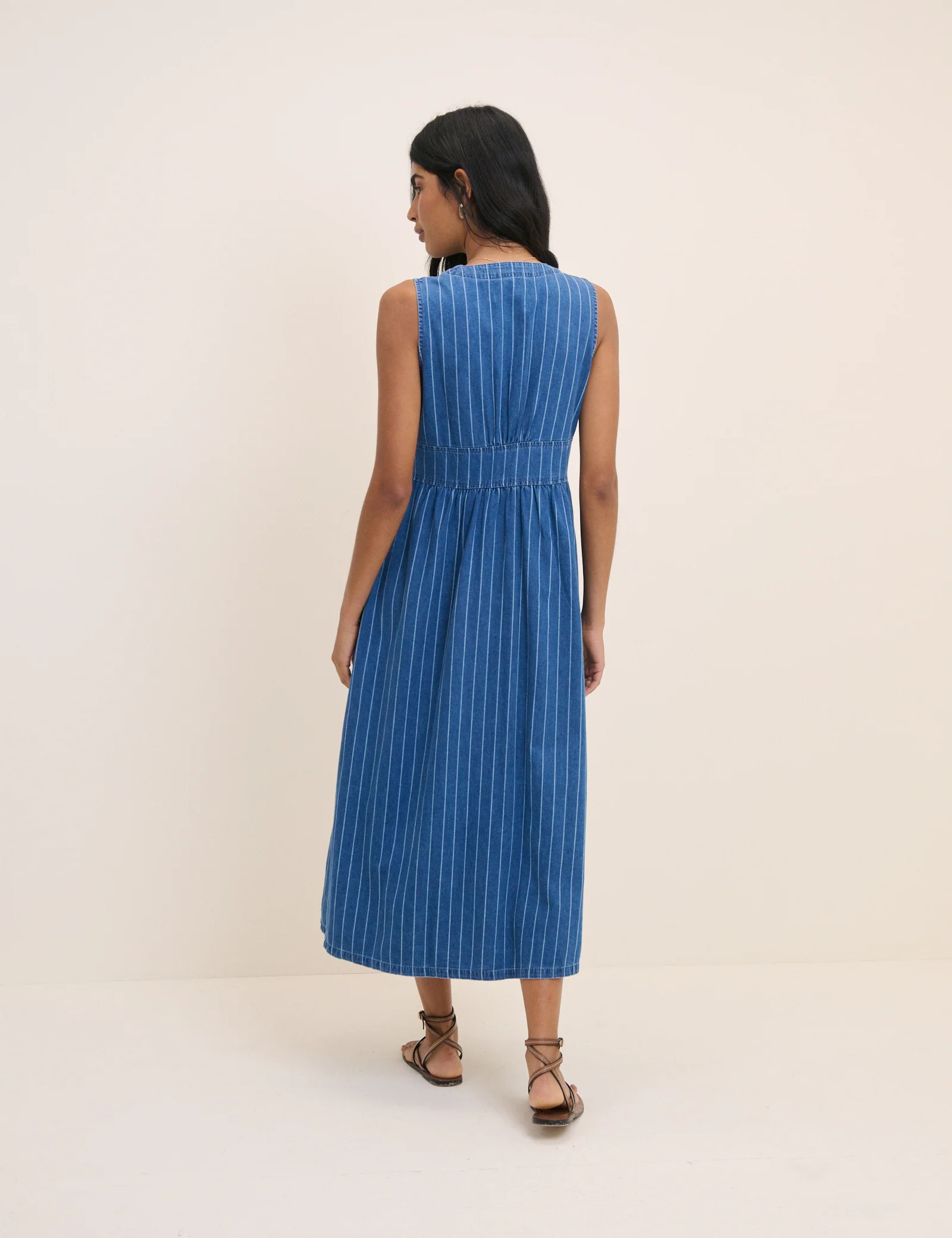 Blue Denim Sleeveless Pinstripe Starlight Midi Dress - Image 5