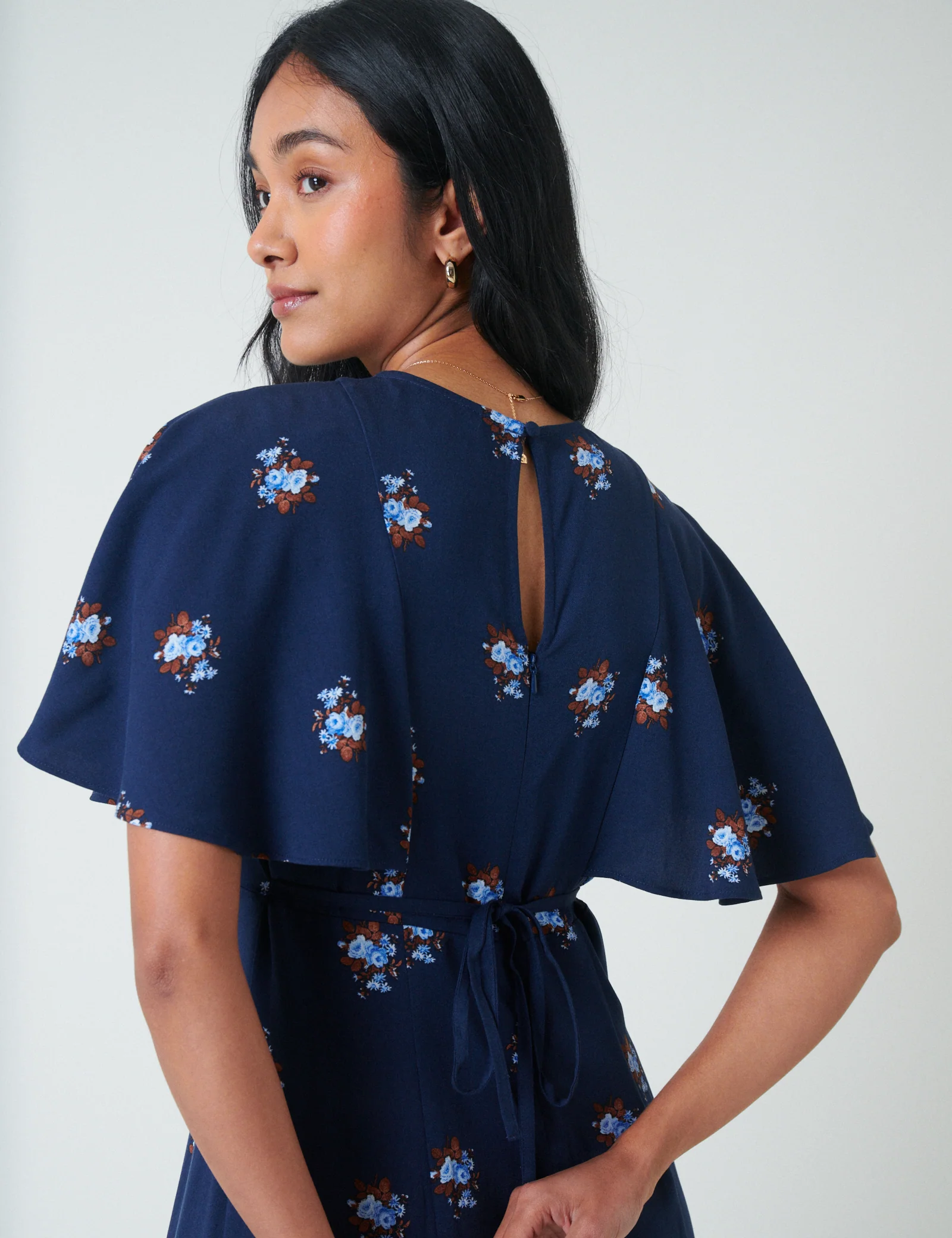 Blue Floral Frill Sleeve Verona Midi Dress - Image 2