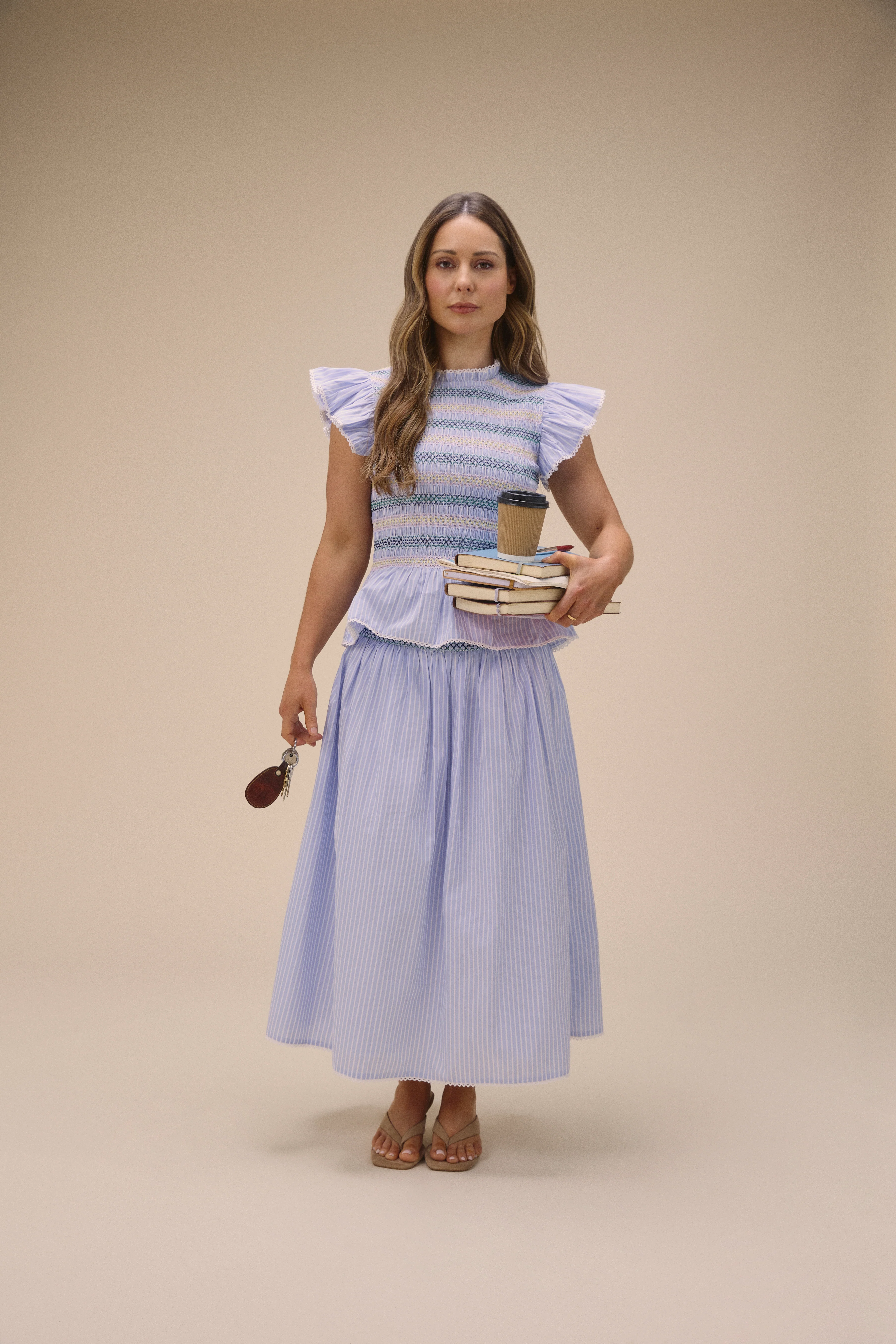 Blue Striped Shirred Top & Skirt Set - Image 2