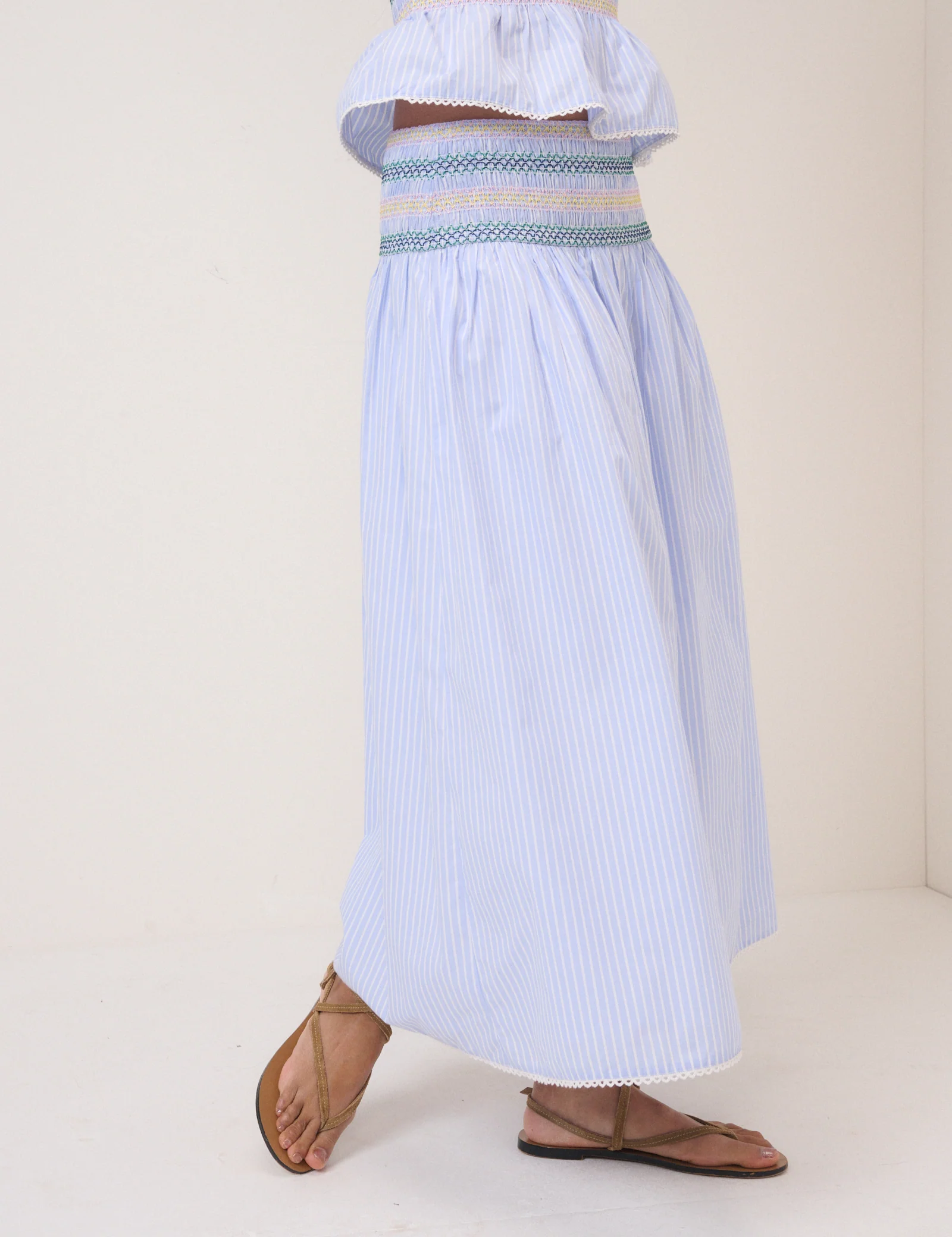 Blue Striped Shirred Top & Skirt Set - Image 4
