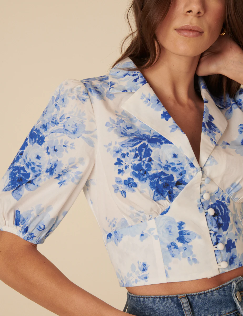Blue Watercolour Floral Tailored Top - Image 2