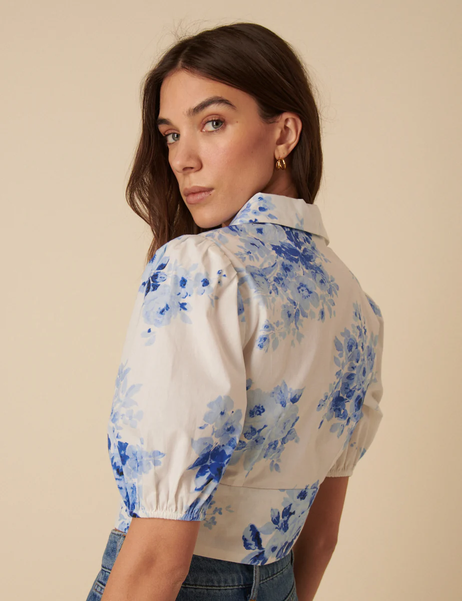 Blue Watercolour Floral Tailored Top - Image 4