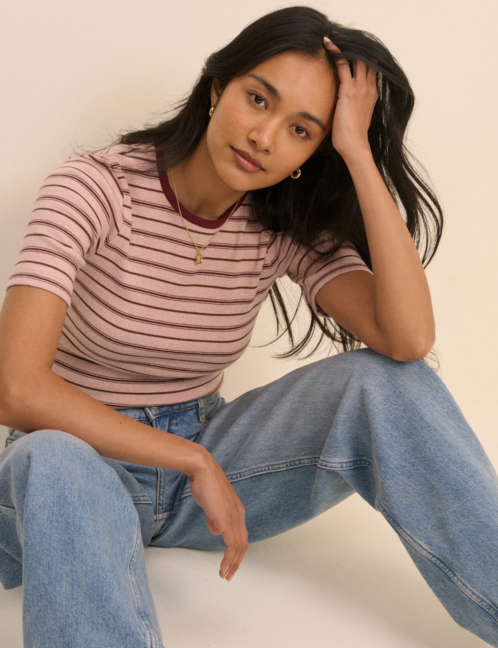 Pink and Burgundy Striped T-Shirt - Image 3
