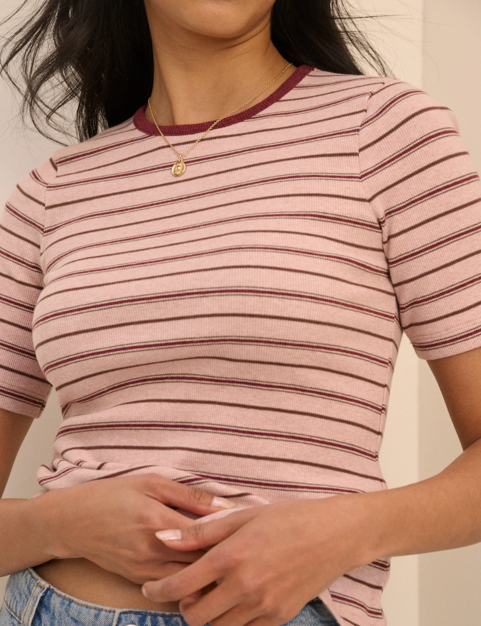Pink and Burgundy Striped T-Shirt - Image 4