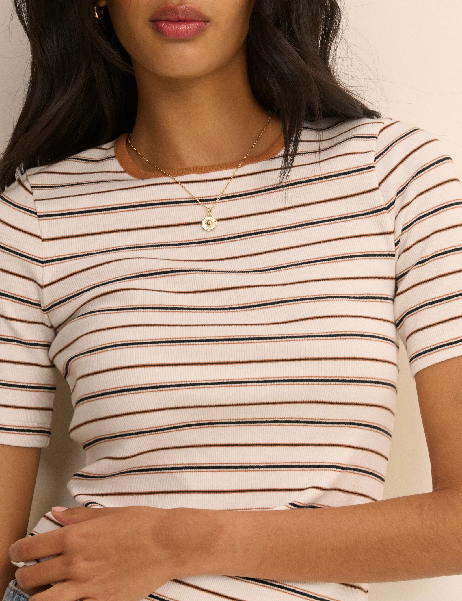 Brown and Cream Striped T-Shirt - Image 4