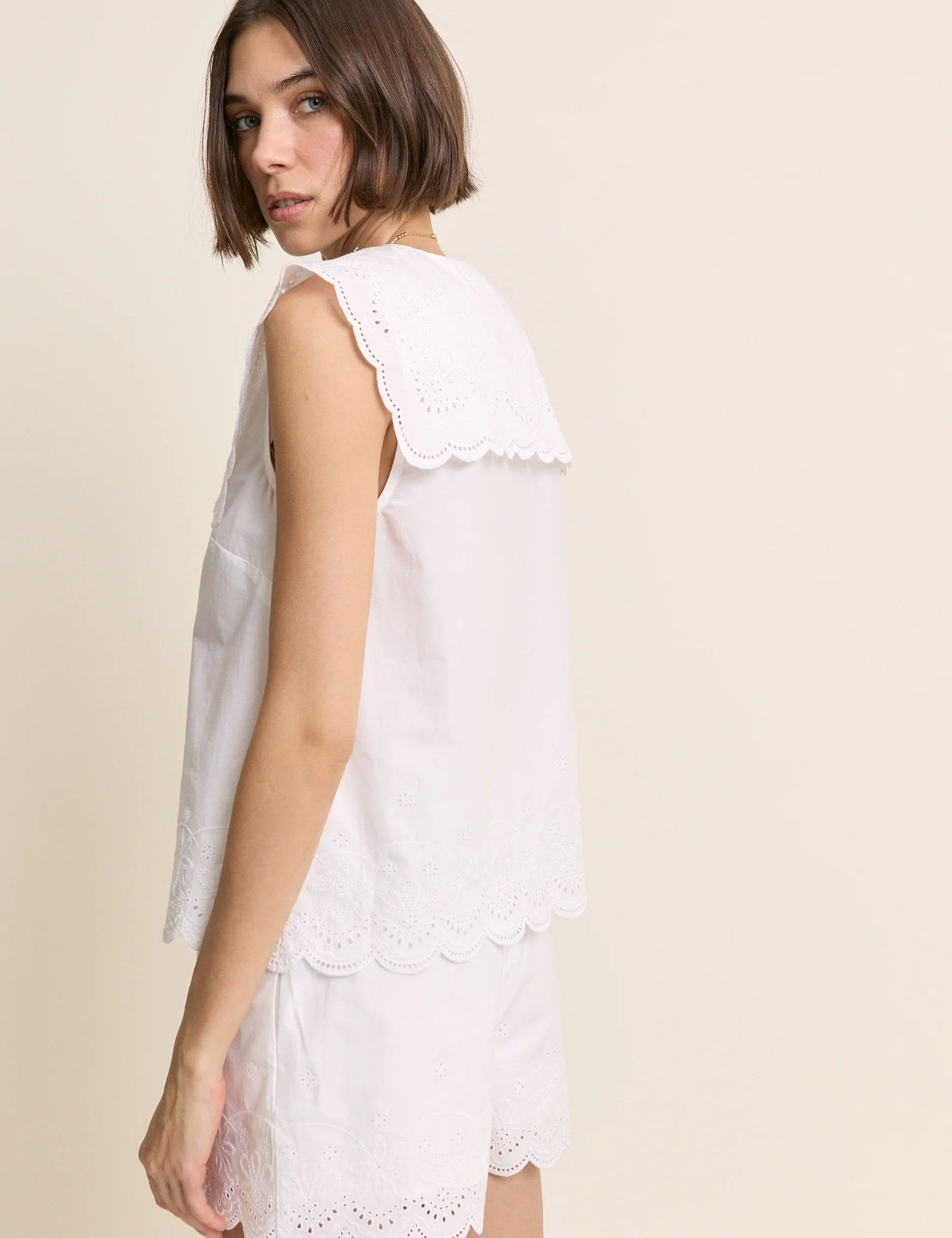 White Broderie Anglaise Collared Blouse - Image 8
