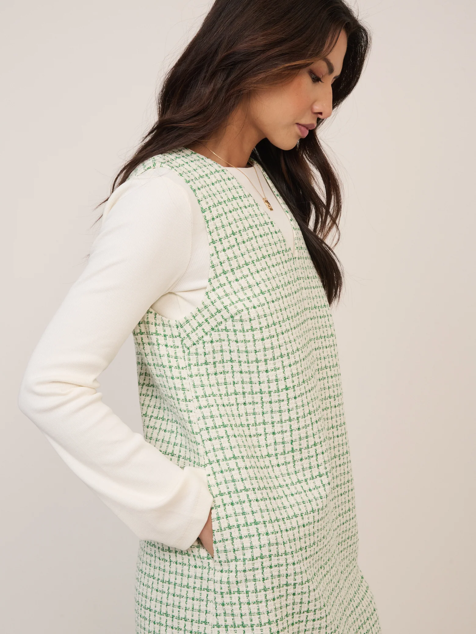 Green Boucle Shift Mini Dress - Image 4