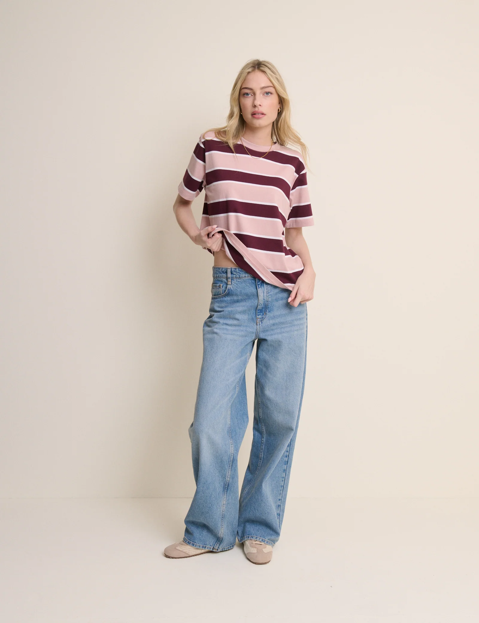 Pink Striped Boxy Fit T-Shirt - Image 2
