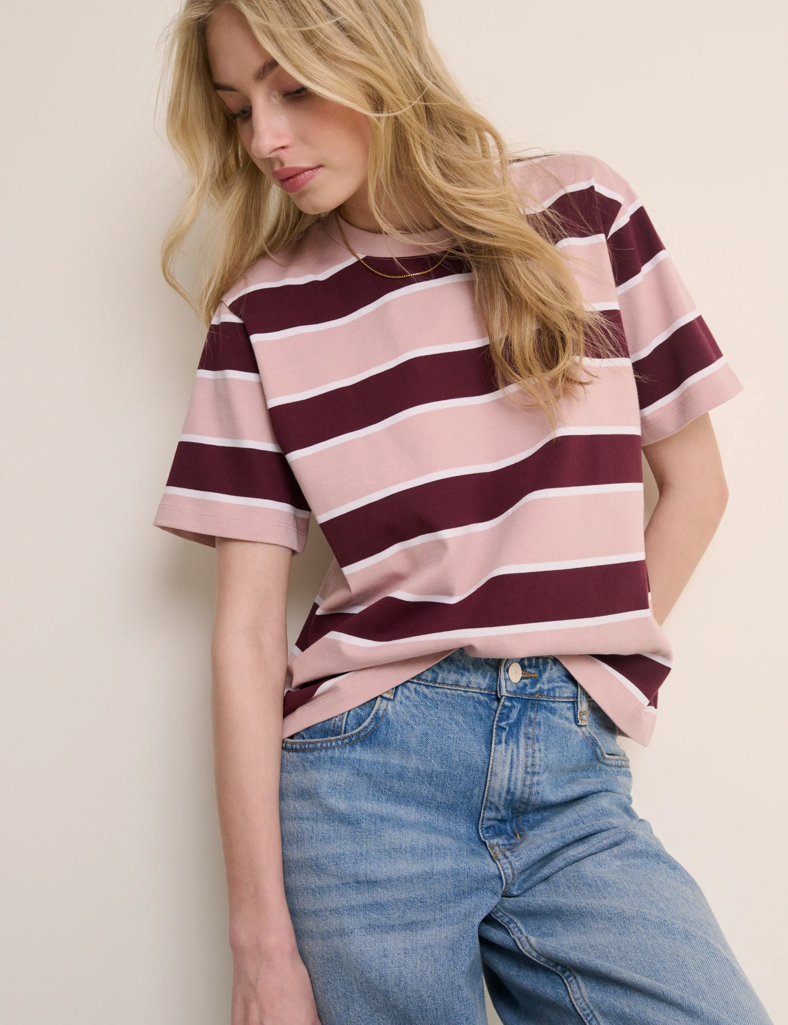 Pink Striped Boxy Fit T-Shirt - Image 3