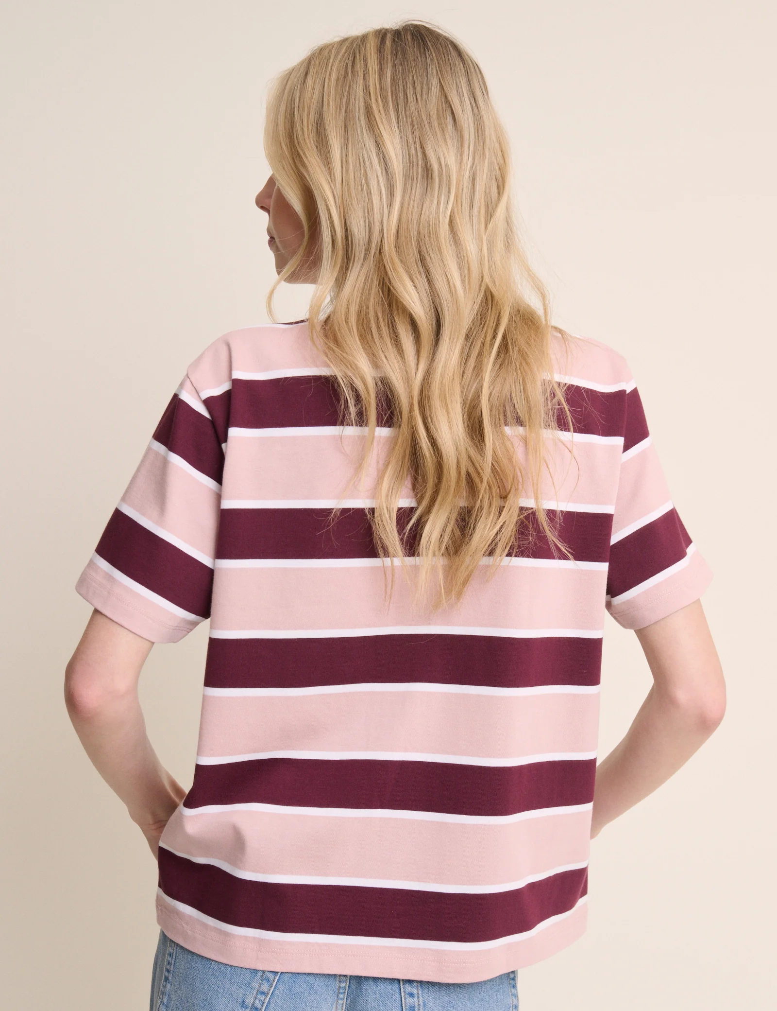 Pink Striped Boxy Fit T-Shirt - Image 5