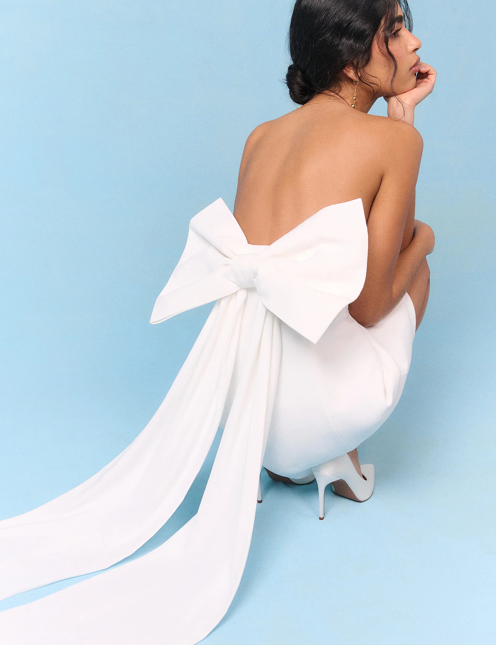 Bridal Ivory Crepe Statement Bow Lucienne Mini Dress