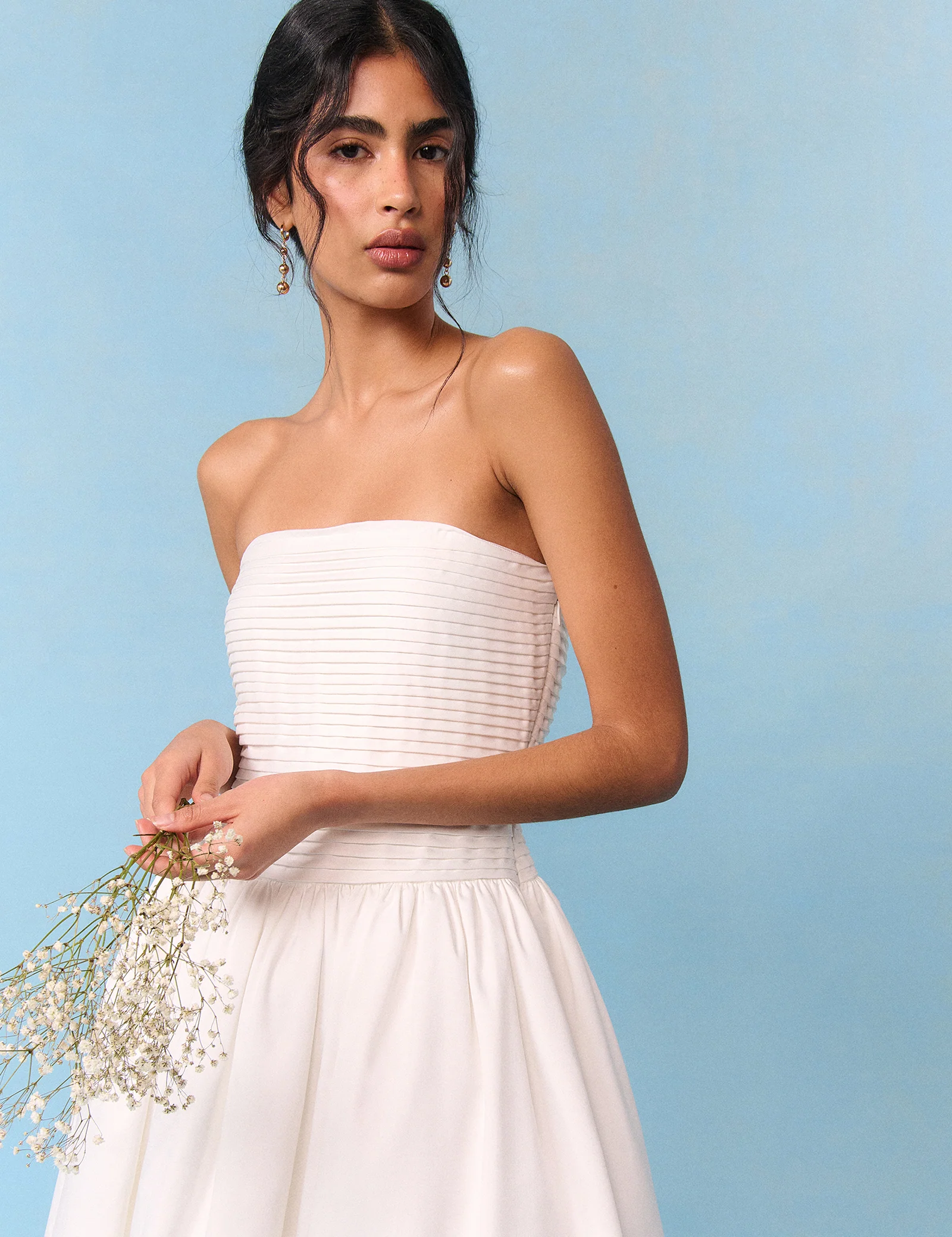 Bridal Ivory Satin Column Strapless Opal Maxi Dress - Image 2