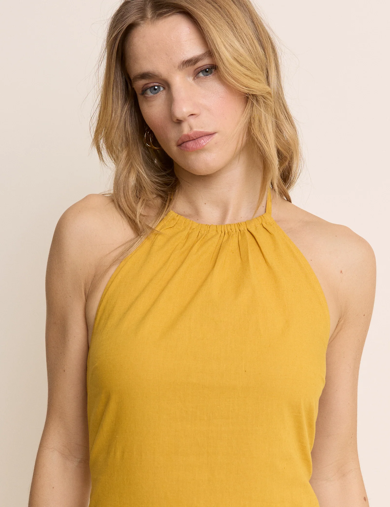 Yellow Halterneck Brooka Mini Dress - Image 3