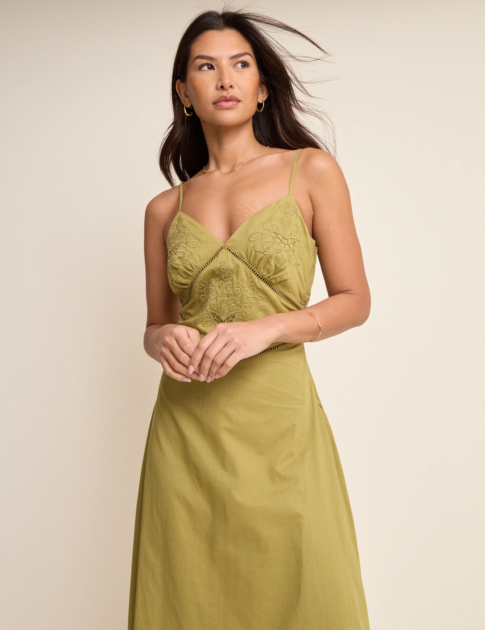 Khaki Broderie Anglaise Brooke Midi Dress - Image 4