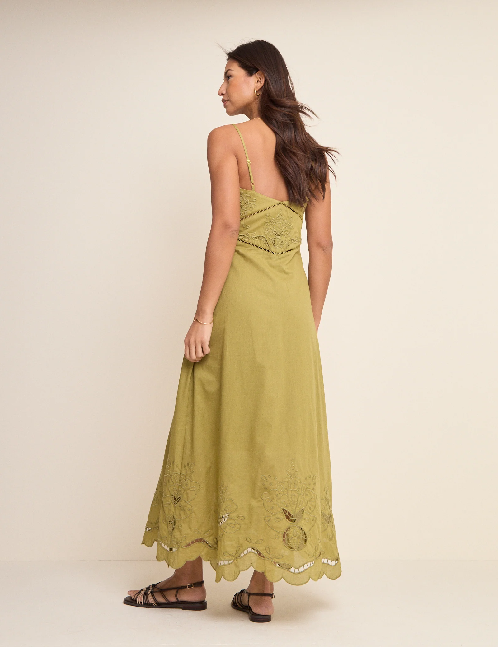 Khaki Broderie Anglaise Brooke Midi Dress - Image 5