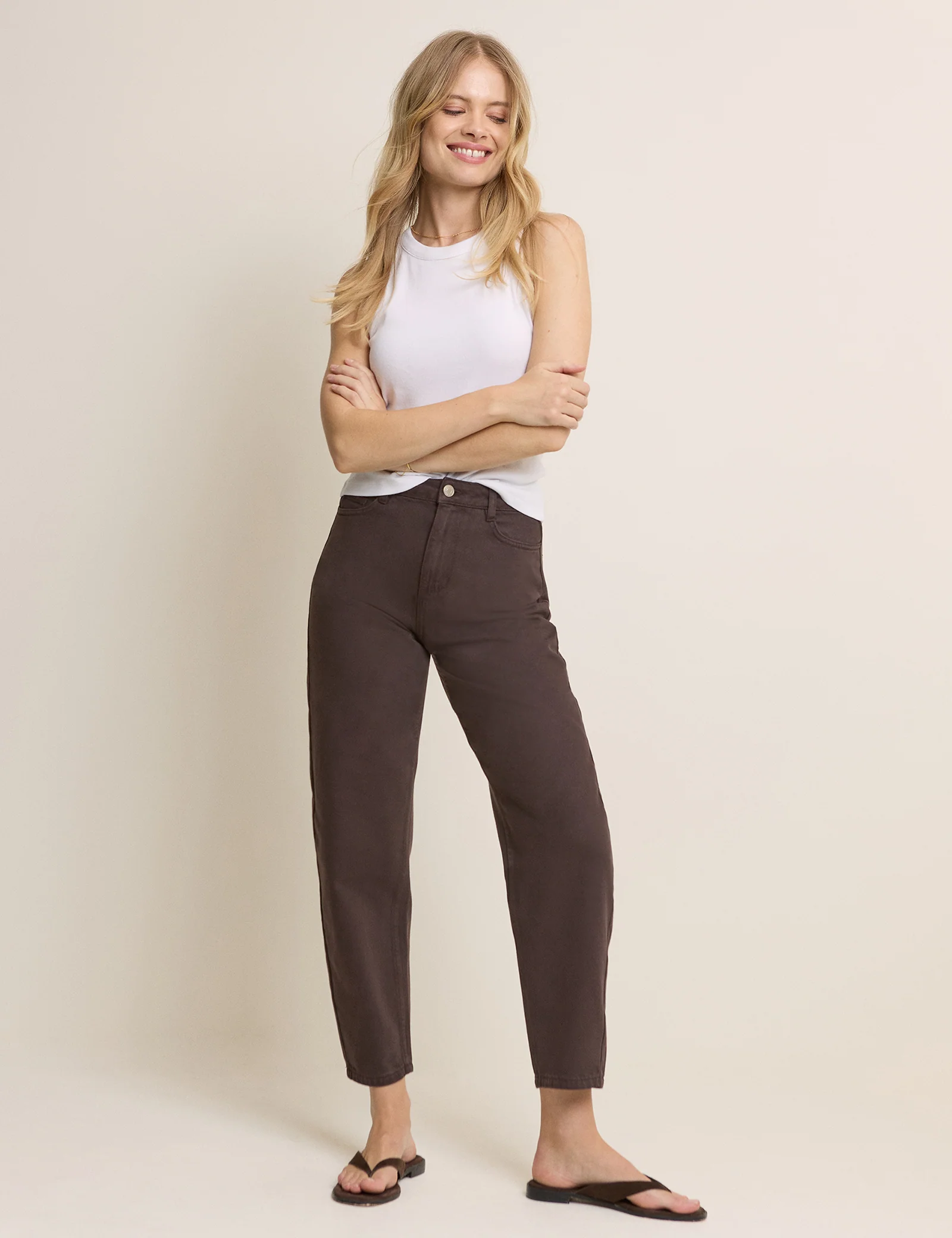 Brown High Rise Putney Barrel Leg Jeans